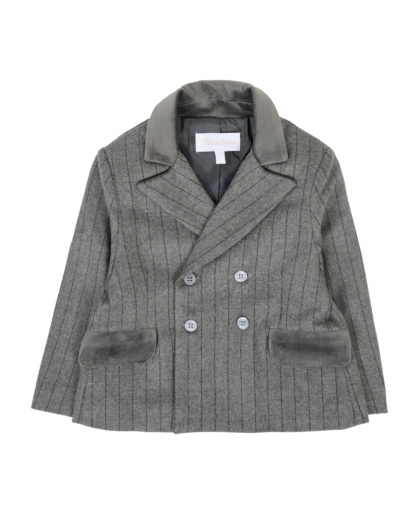 Patachou Gray Jacket For Baby Boy With Velvet Details - Grey