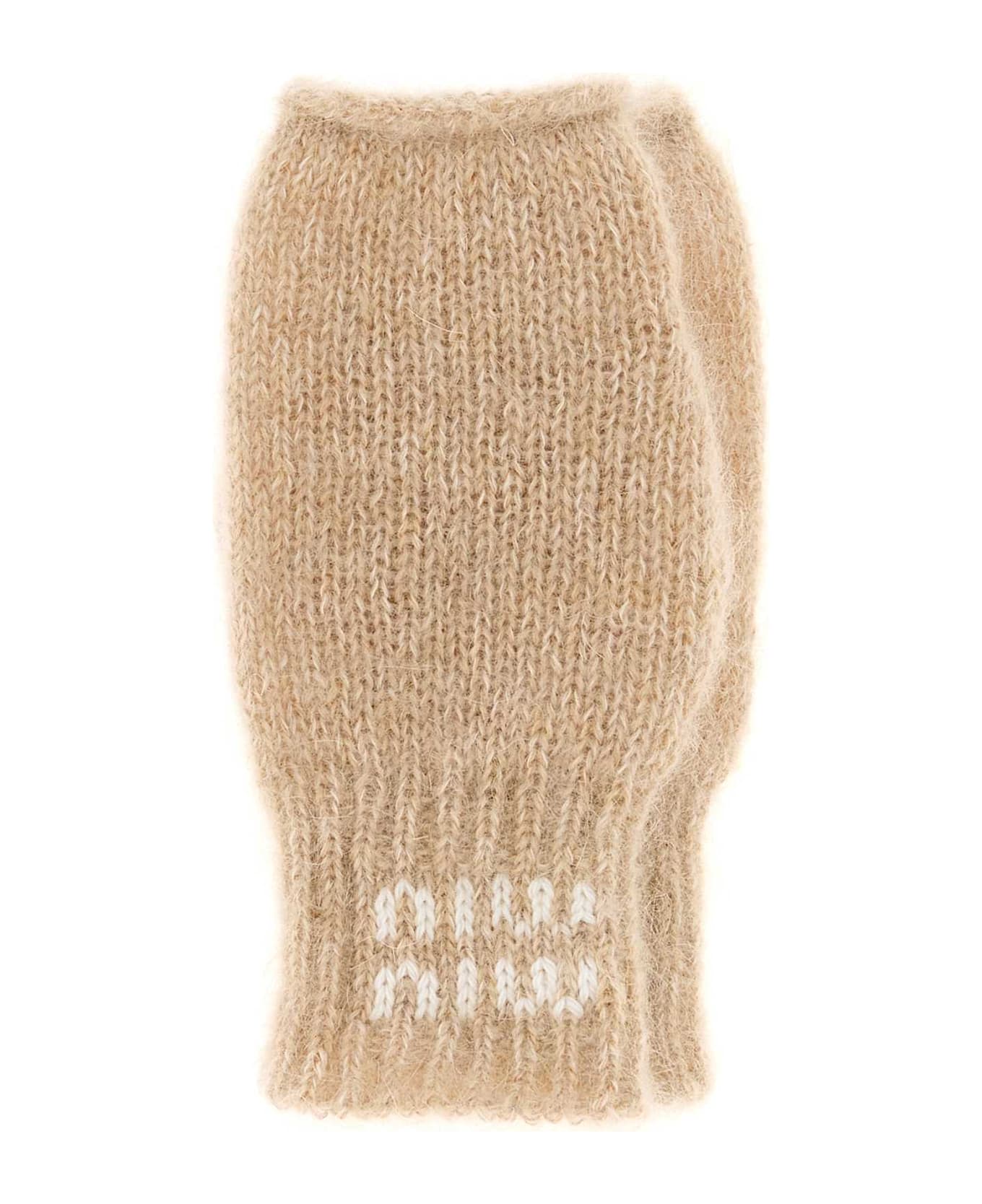 Miu Miu Beige Stretch Mohair Blend Gloves - NATURALE