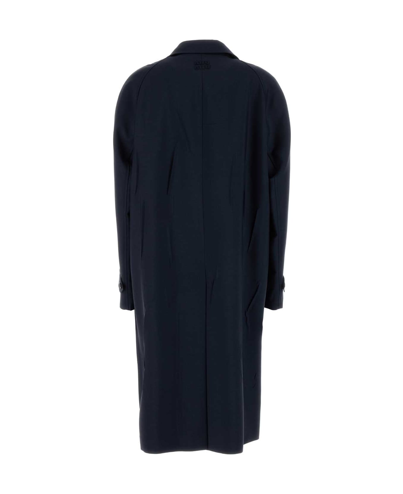 Miu Miu Navy Blue Mohair Blend Oversize Overcoat - NAVY