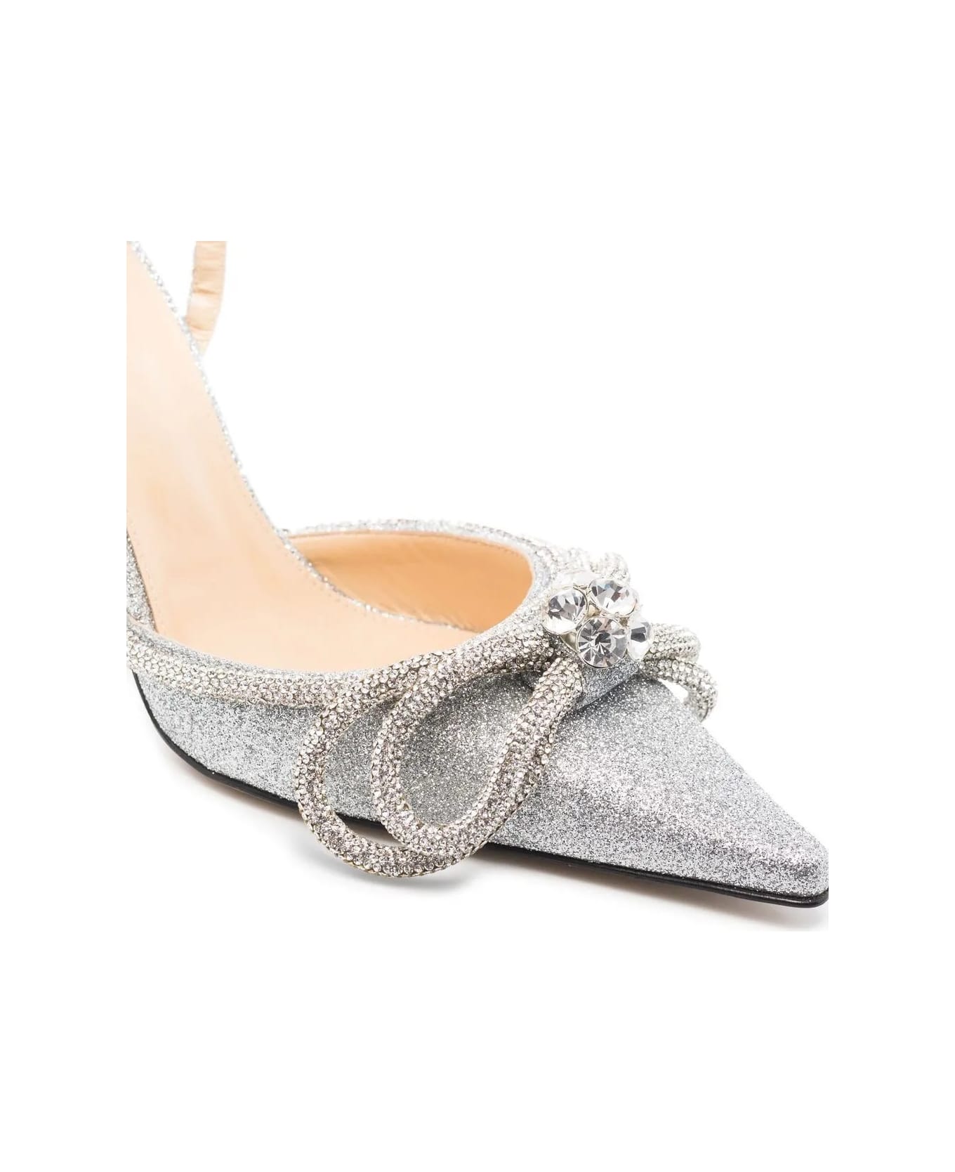 Mach & Mach Double Bow 100 Mm Slingback In Silver Glitter - Silver