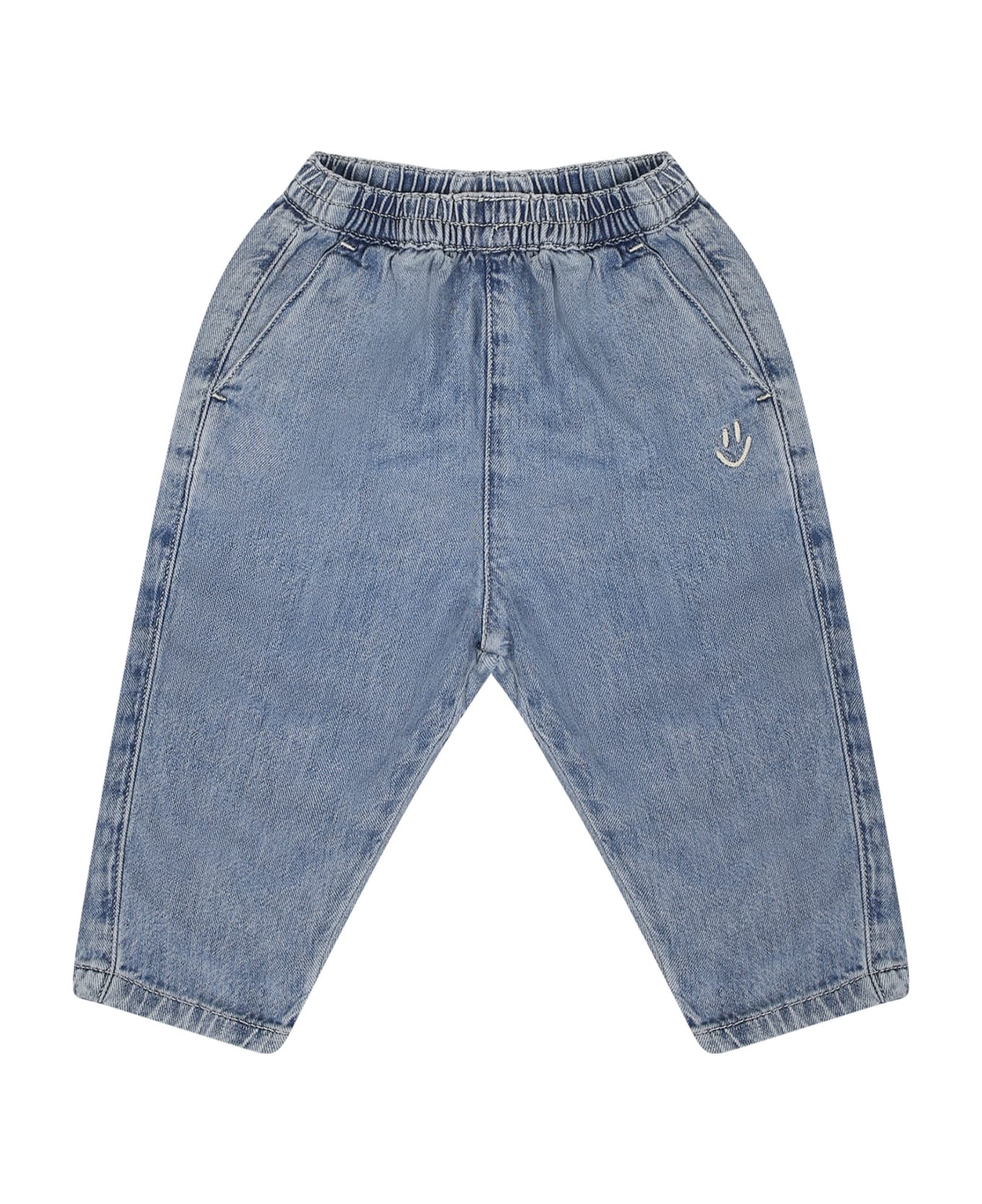 Molo Blue Jeans For Baby Boy With Smiley Face - Denim ボトムス