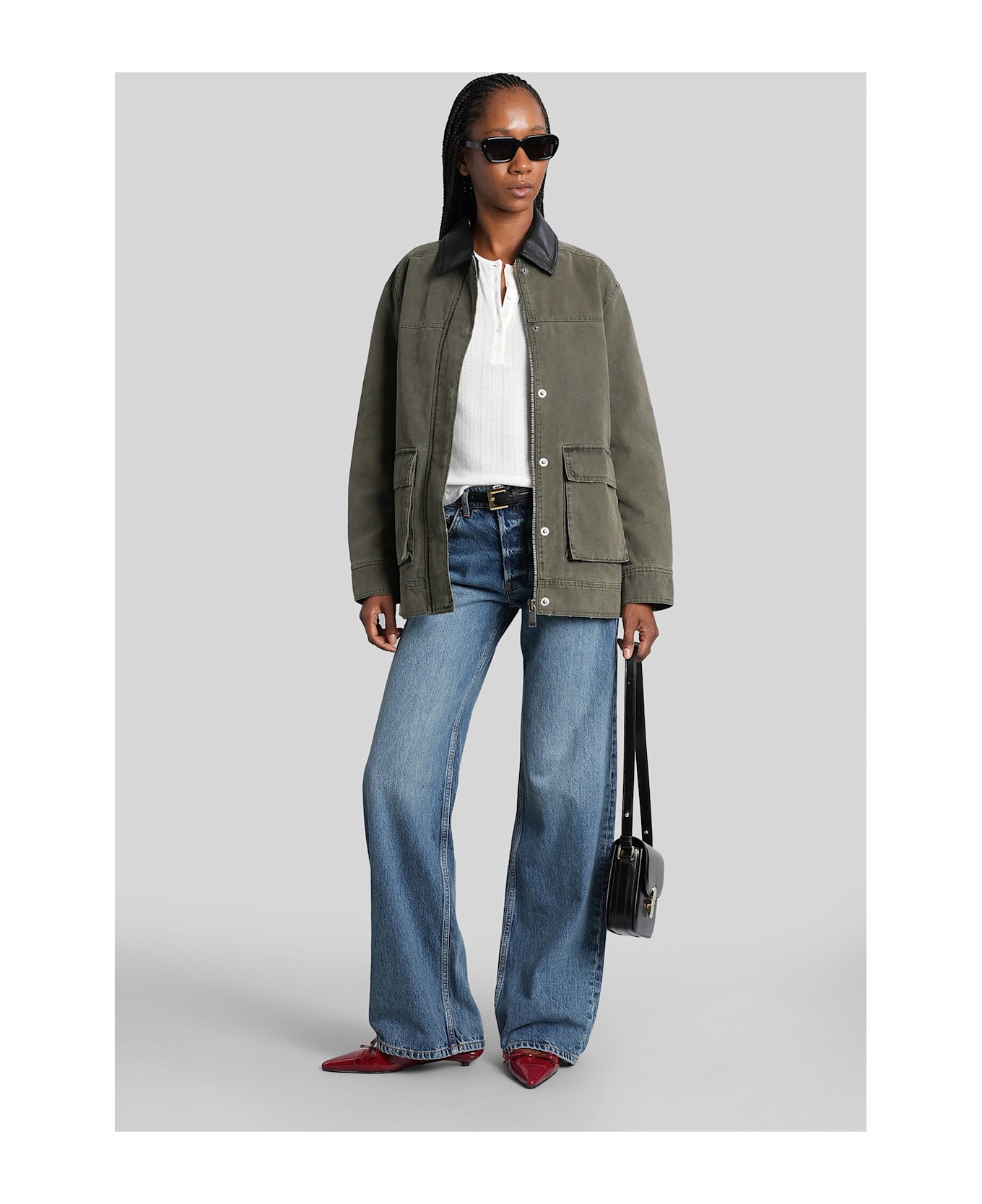 Anine Bing Sean Denim Jackets In Green Cotton - green