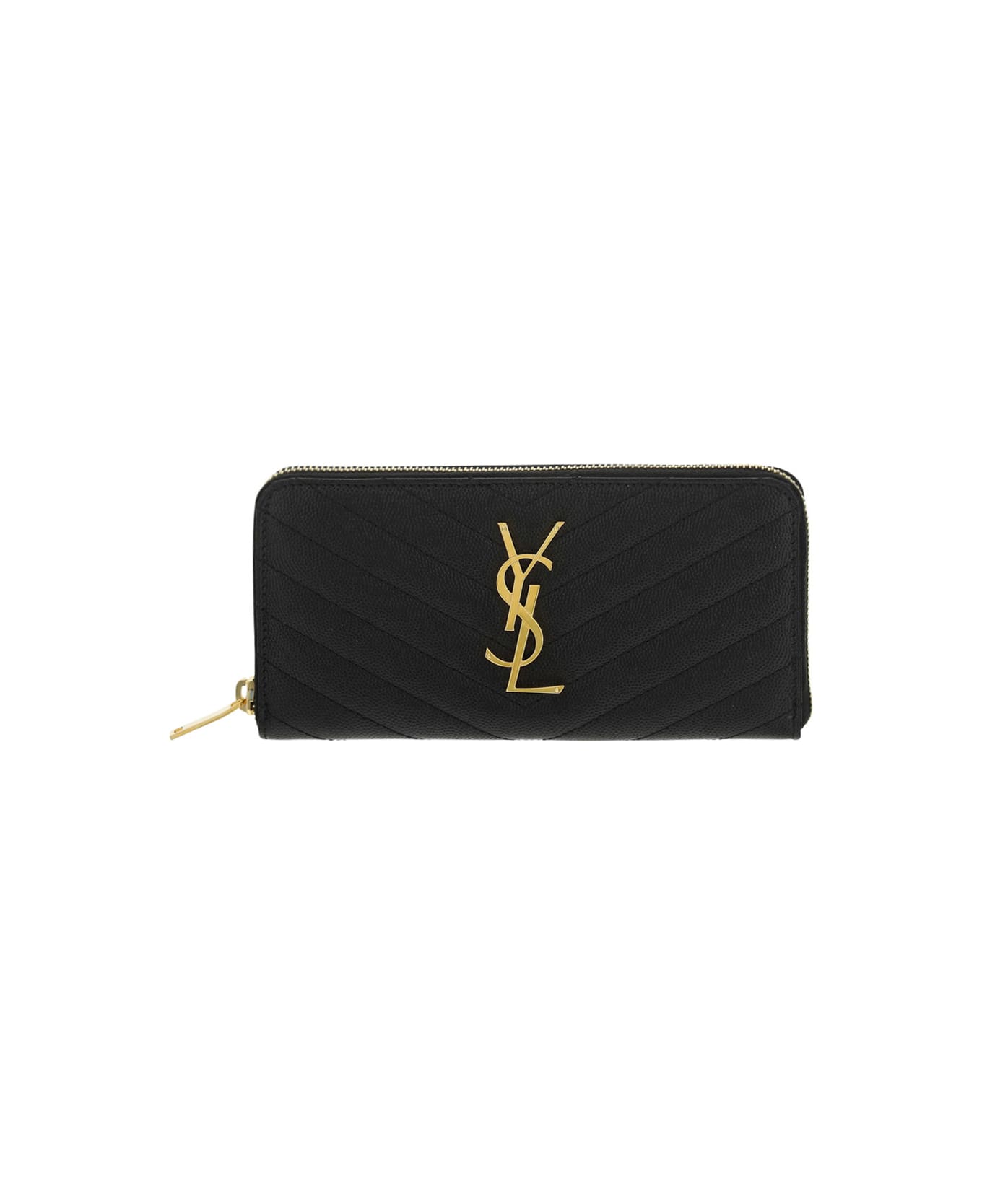 Saint Laurent Embossed Leather Zip Wallet - Black 財布