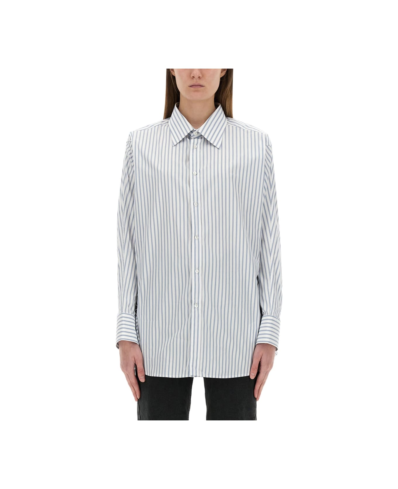 Maison Margiela Striped Cotton Shirt - BABY BLUE