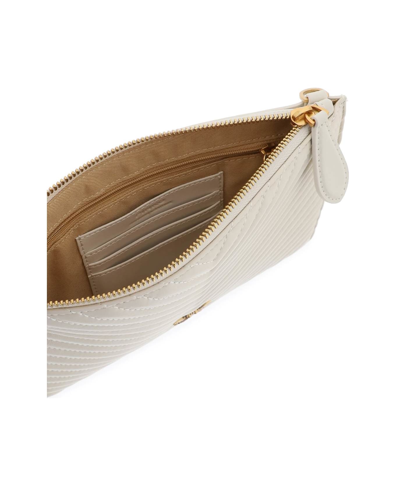 Pinko Classic Flat Love Bag Simply Clutch - BIANCO SETA ANTIQUE GOLD (White)