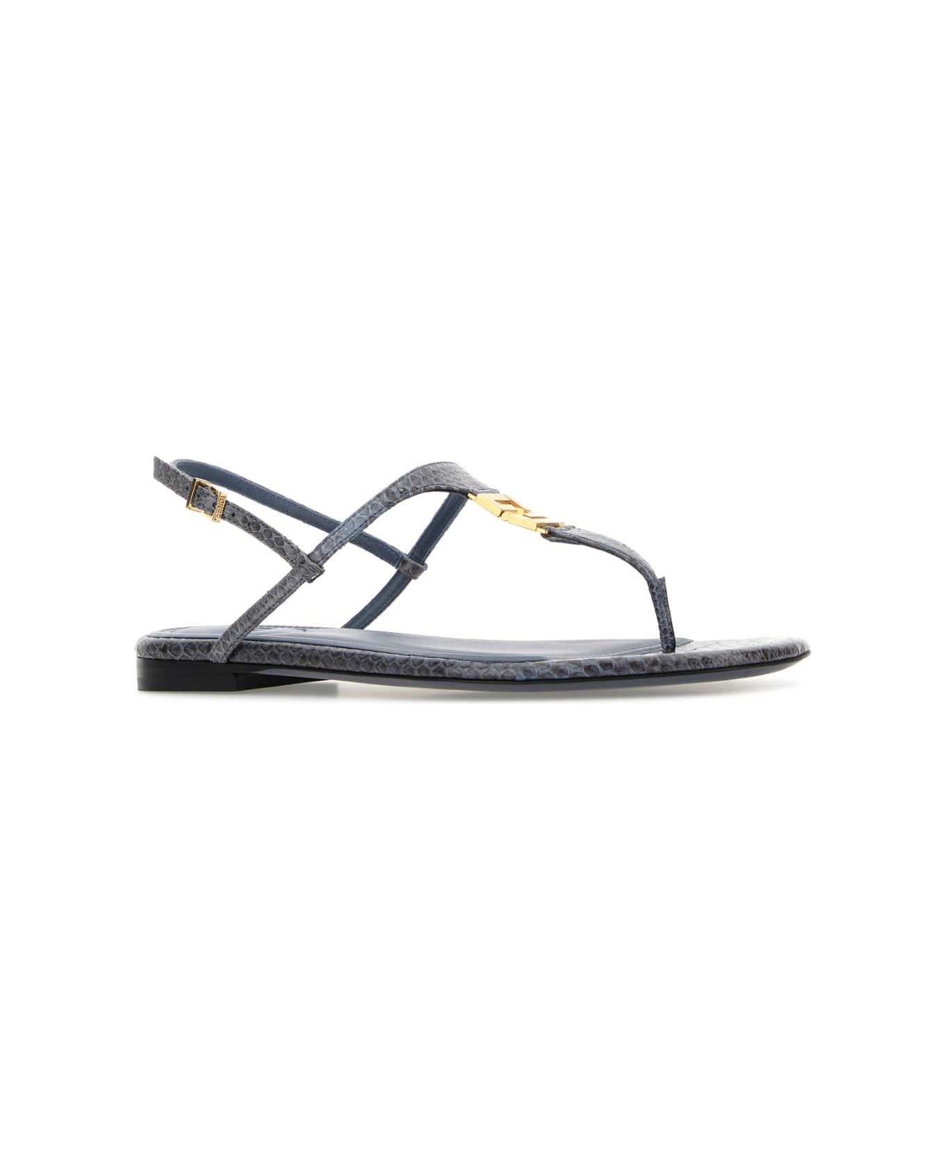 Fendi Air Force Blue Leather Fold Thong Sandals - DEEP MIRTO