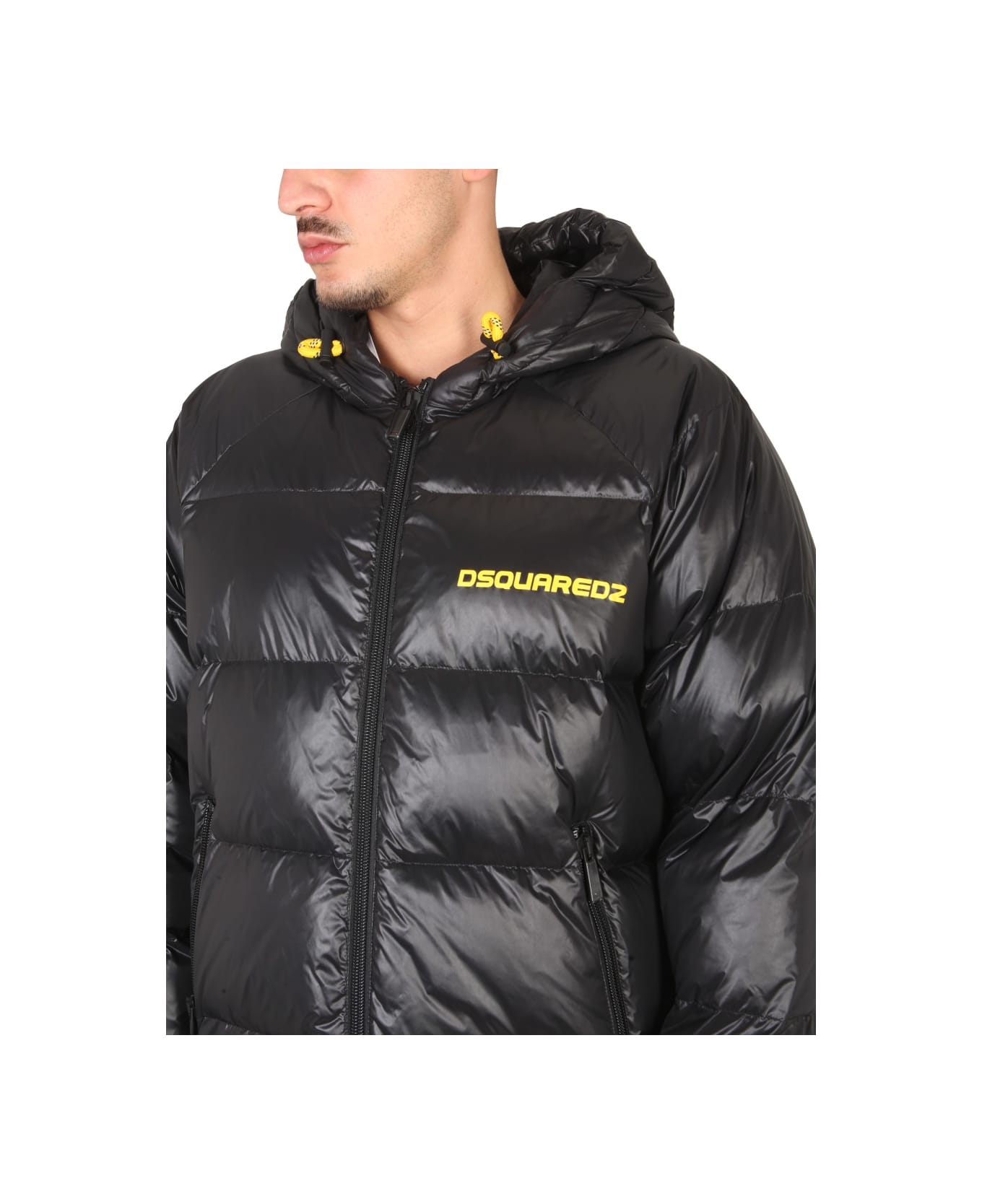 Dsquared2 Down Jacket With Logo Print - BLACK
