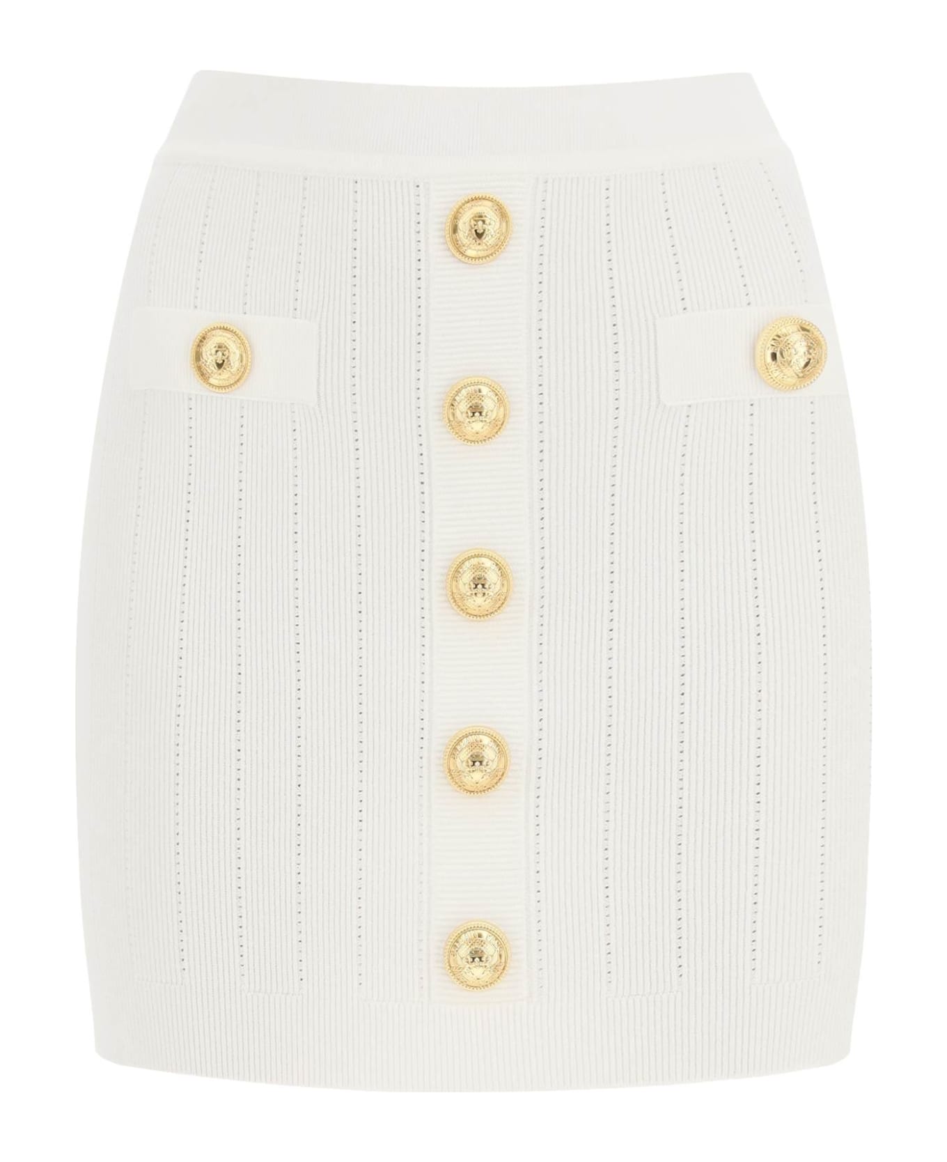 Balmain Knit Mini Skirt With Embossed Buttons - Bianco スカート