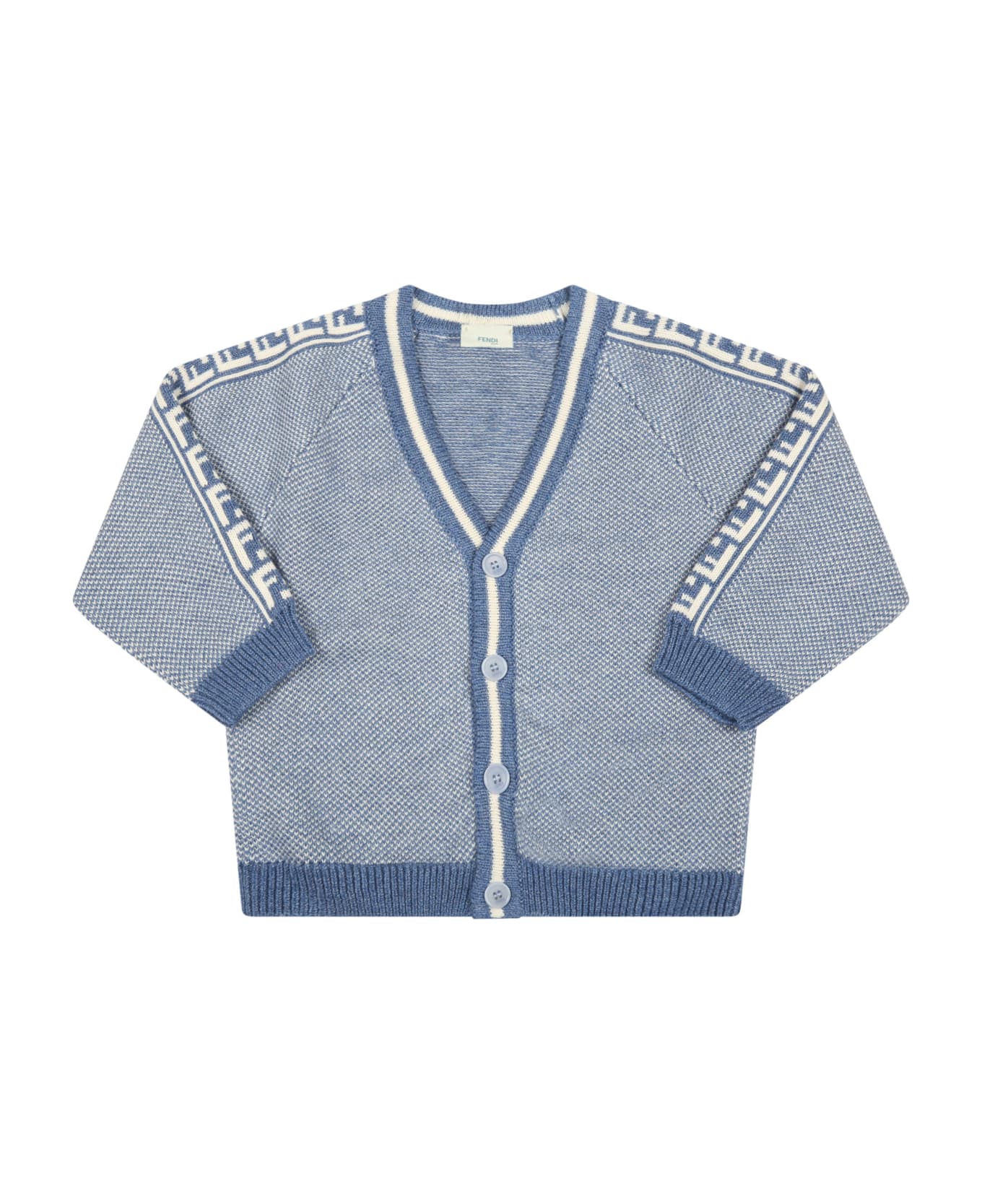 Fendi Multicolor Cardigan For Baby Boy With Double Ff - Light Blue