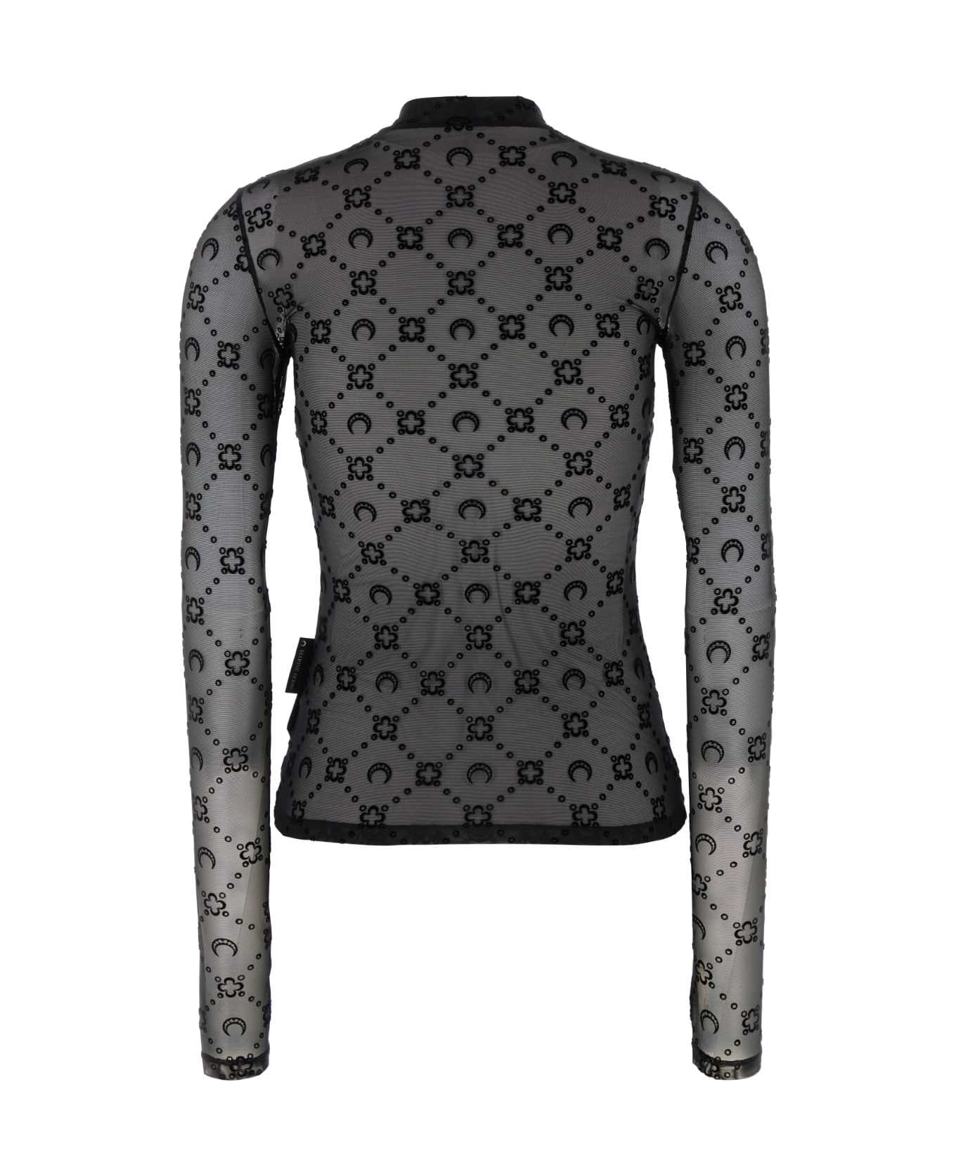 Marine Serre Black Stretch Mesh Top - BLACK