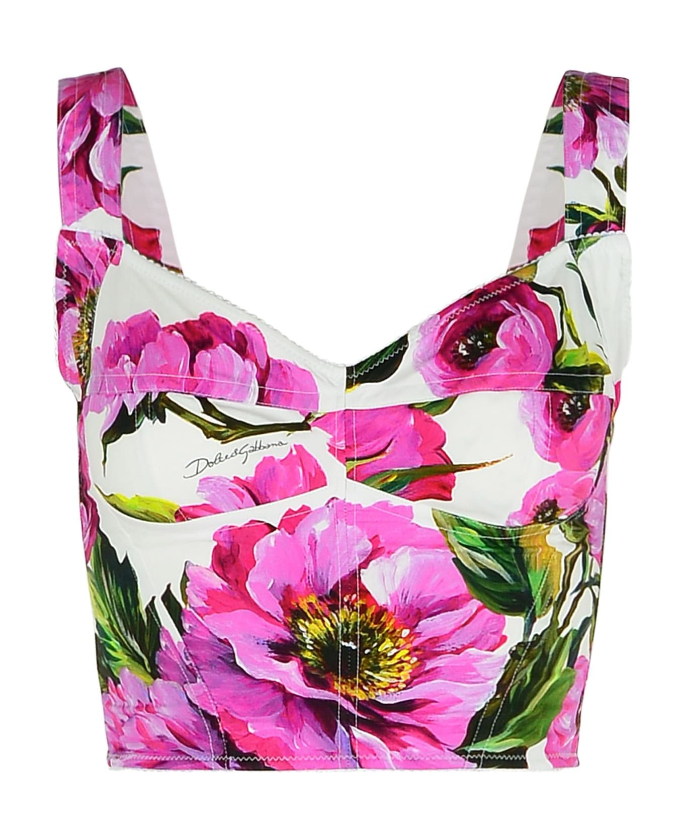 Dolce & Gabbana 'peonie' Pink Cotton Blend Top - Pink