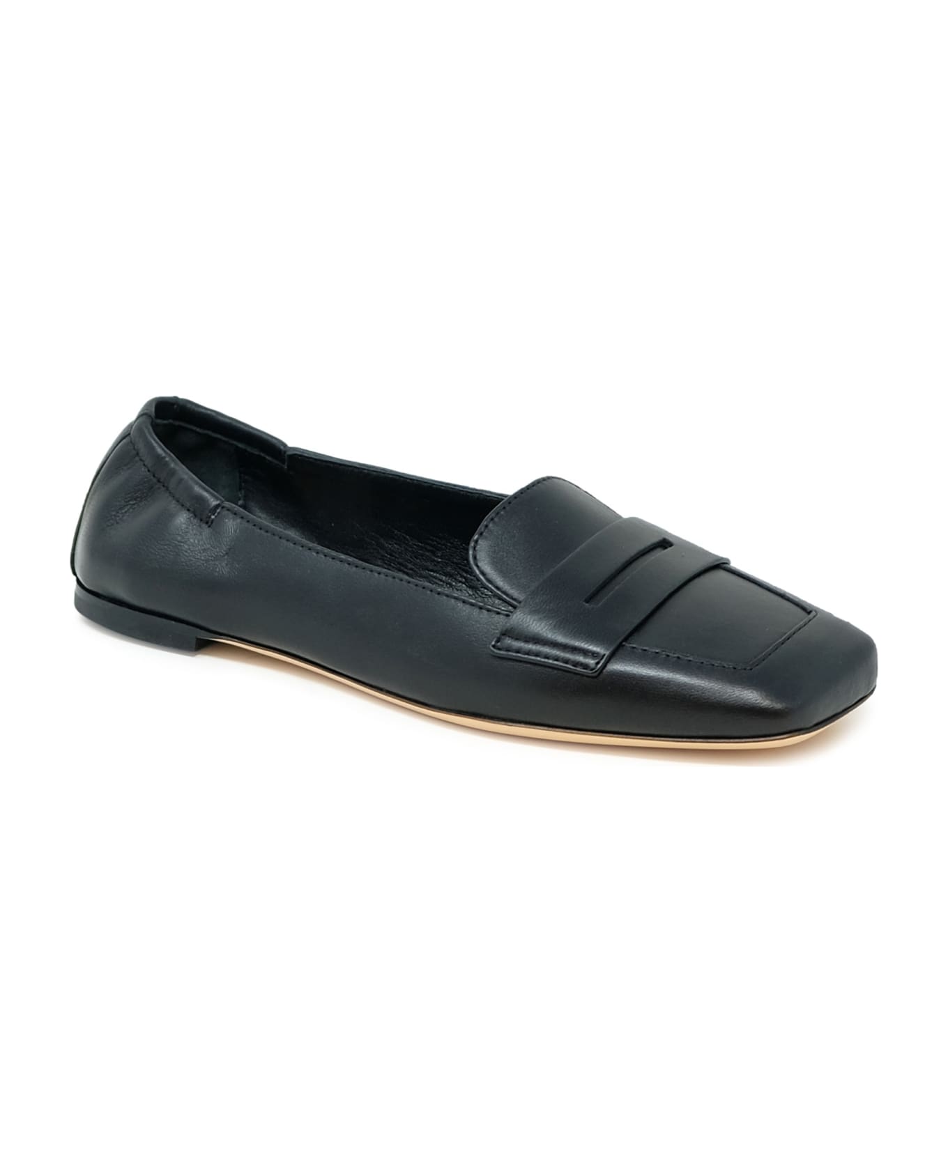 AGL Black Leather Loafer Softy - BLACK フラットシューズ
