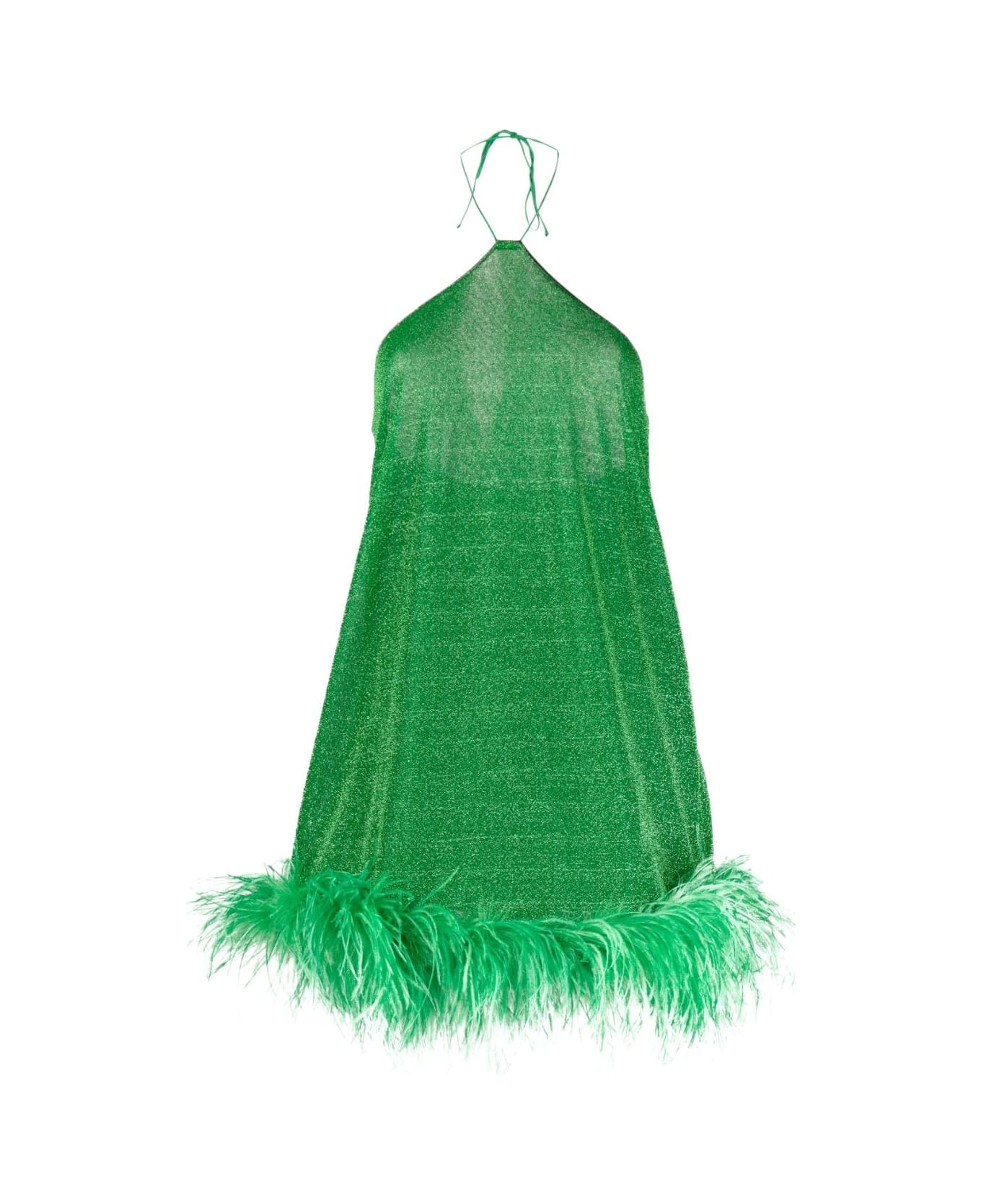 Oseree Lumiere Plumage Necklace Short Dress - Emerald Green