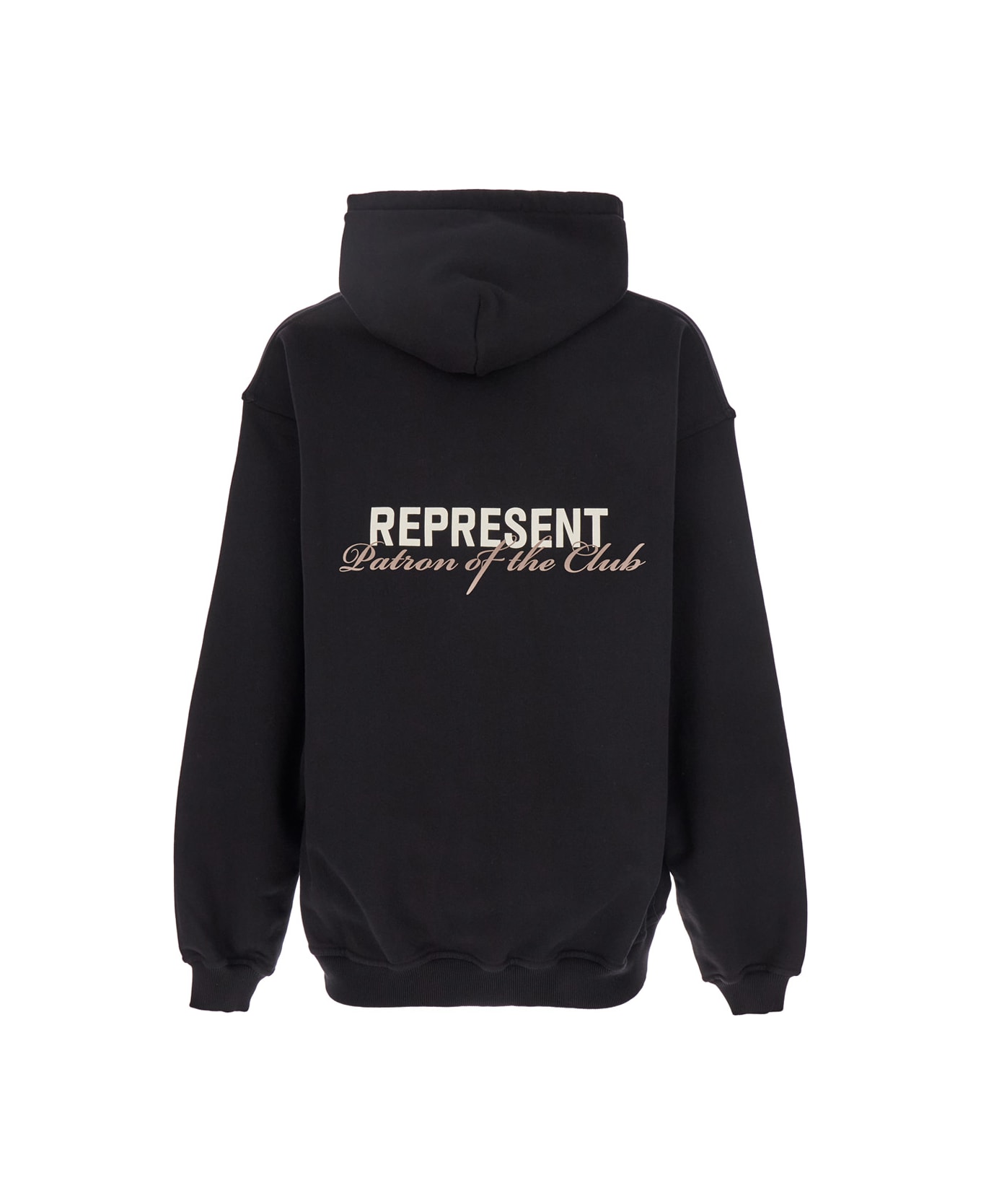 REPRESENT 
patron Of The Club
 Black Hoodie With Front And Back Logo Print In Cotton Man - Black