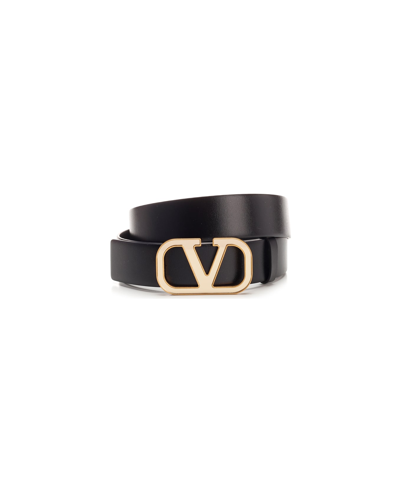 Valentino Garavani Black 'v Logo' Belt - Nero/antique brass ベルト