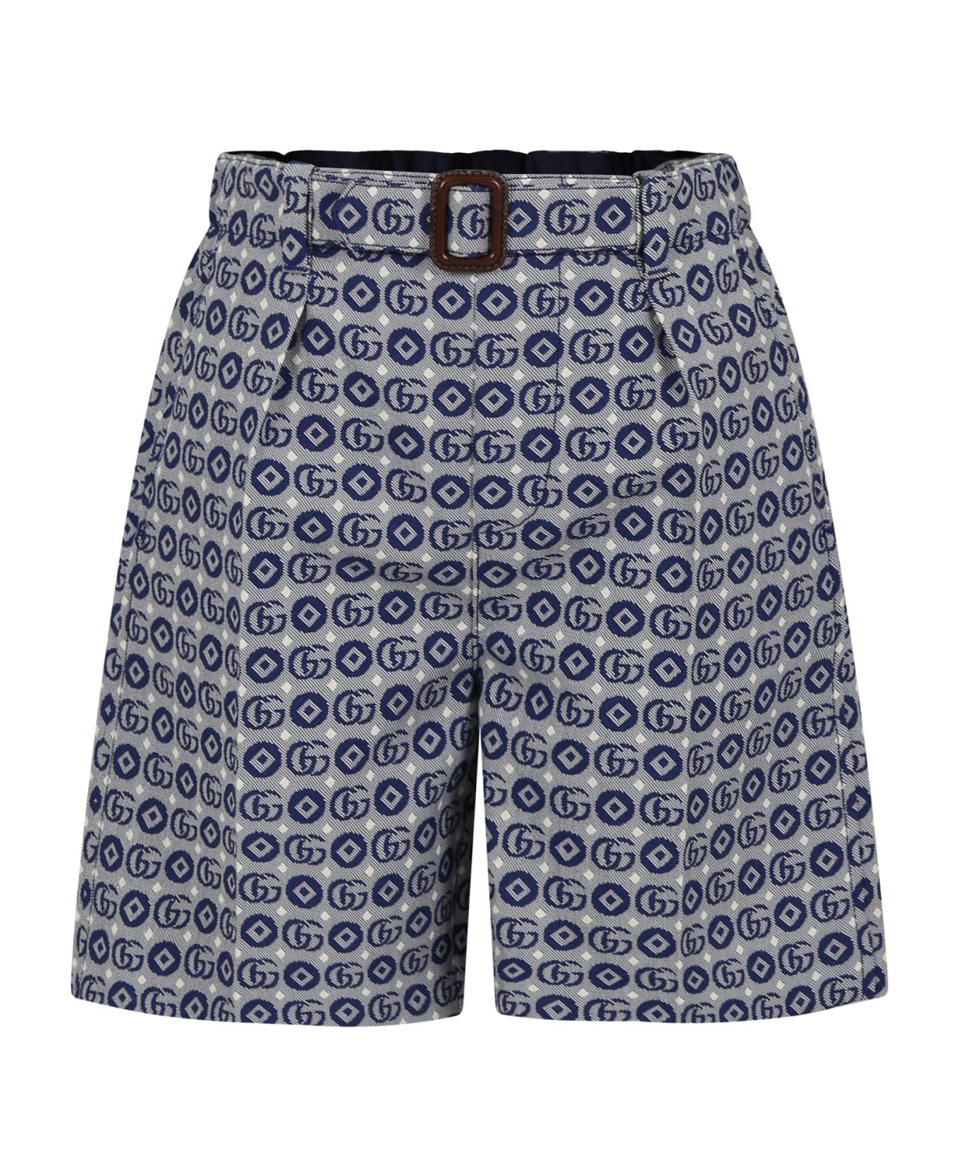 Gucci Blue Shorts For Boy With Geometric Pattern And All-over Gg - Blue