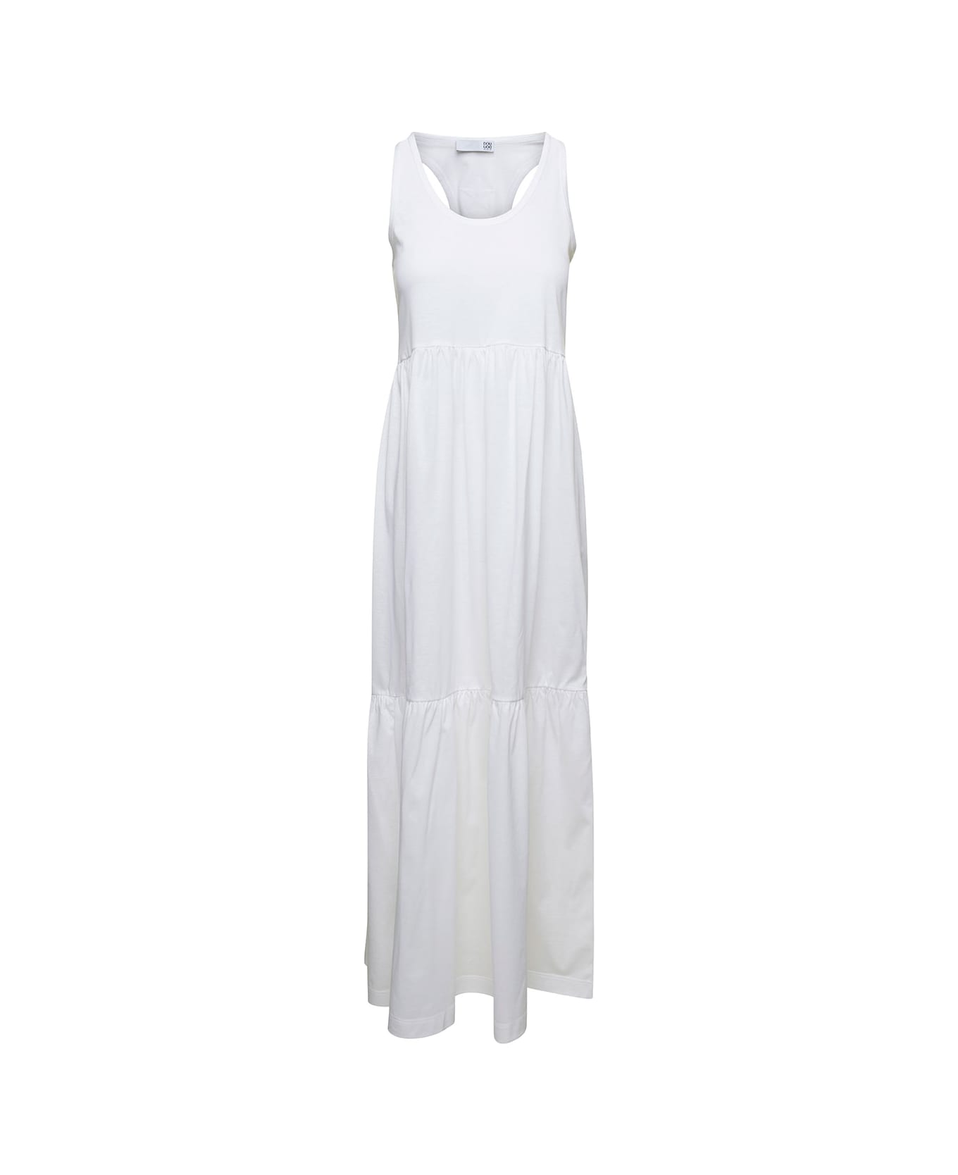 Douuod Long White Sleeveless Dress With Flounced Skirt In Cotton Woman - White ワンピース＆ドレス