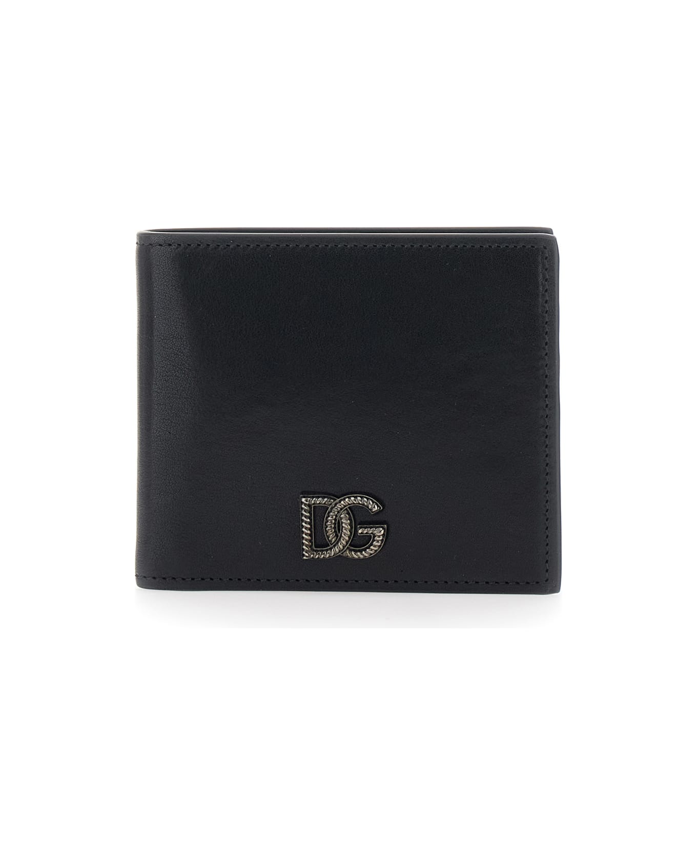 Dolce & Gabbana Black Card Bi-fold Wallet With Logo Plaque On The Front In Leather Man - Black