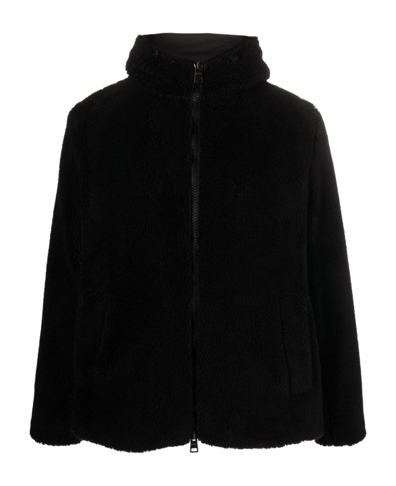 Herno Black Cotton Felted Hooded Jacket - Black