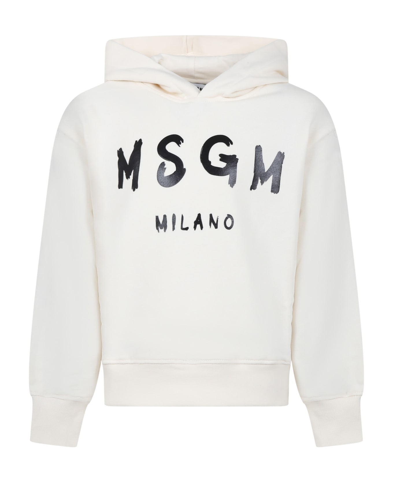 MSGM Ivory Sweatshirt For Kids With Logo - Ivory ニットウェア＆スウェットシャツ