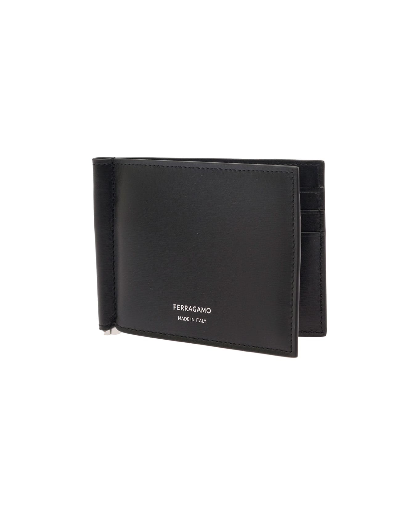 Ferragamo Black Bifold Wallet With Logo Lettering In Leather Woman - Black