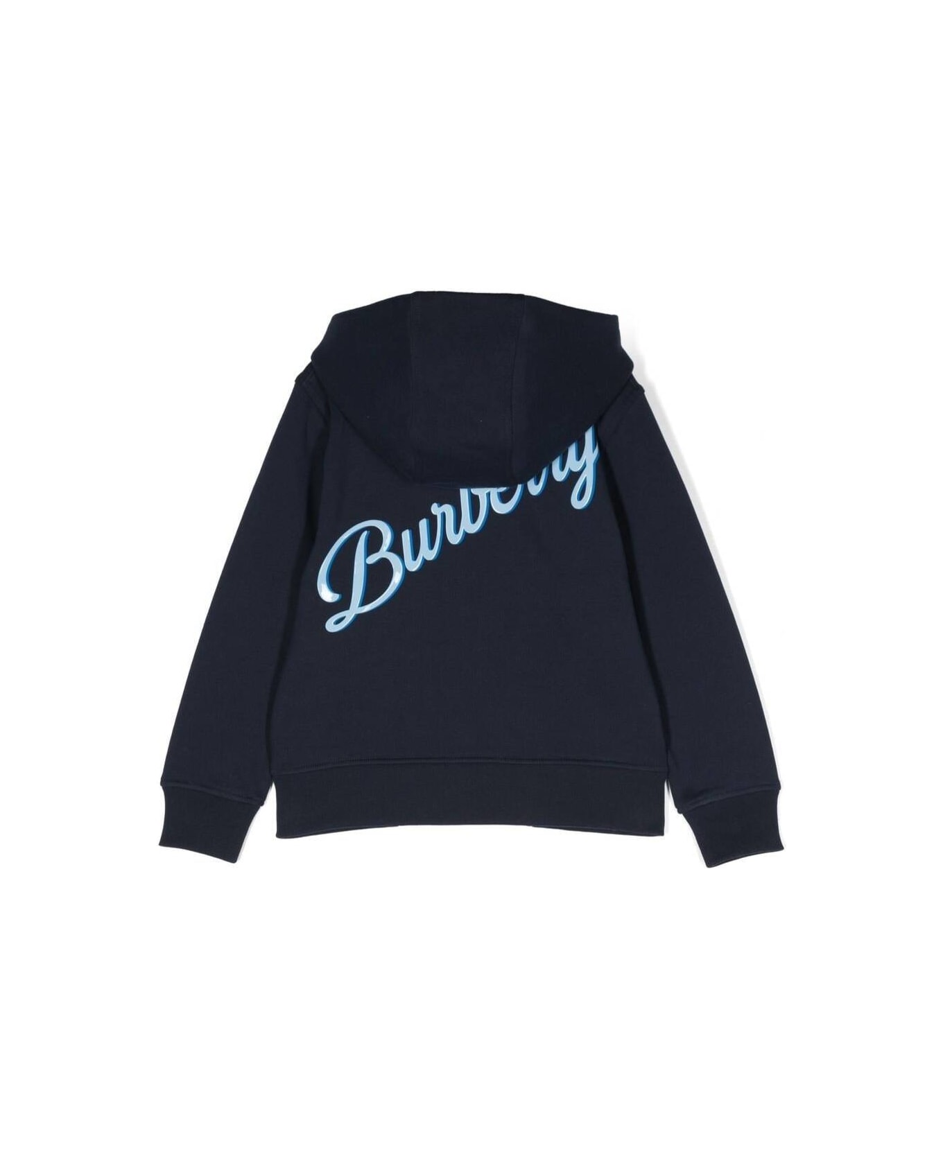 Burberry Blue Zip-up Hoodie With Logo Print In Cotton Kids - Blu