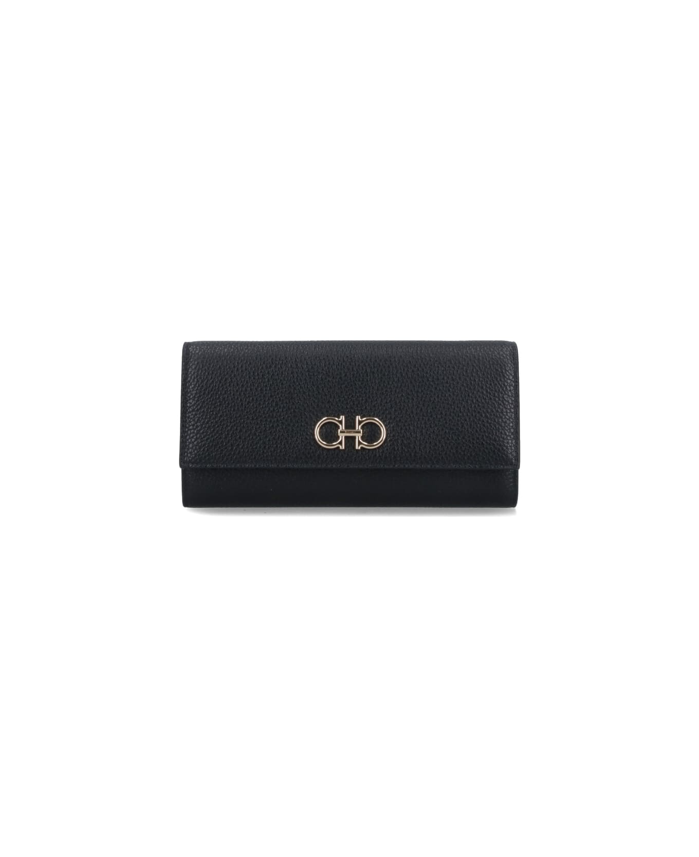 Ferragamo 'gancini' Wallet With Shoulder Strap - Black  