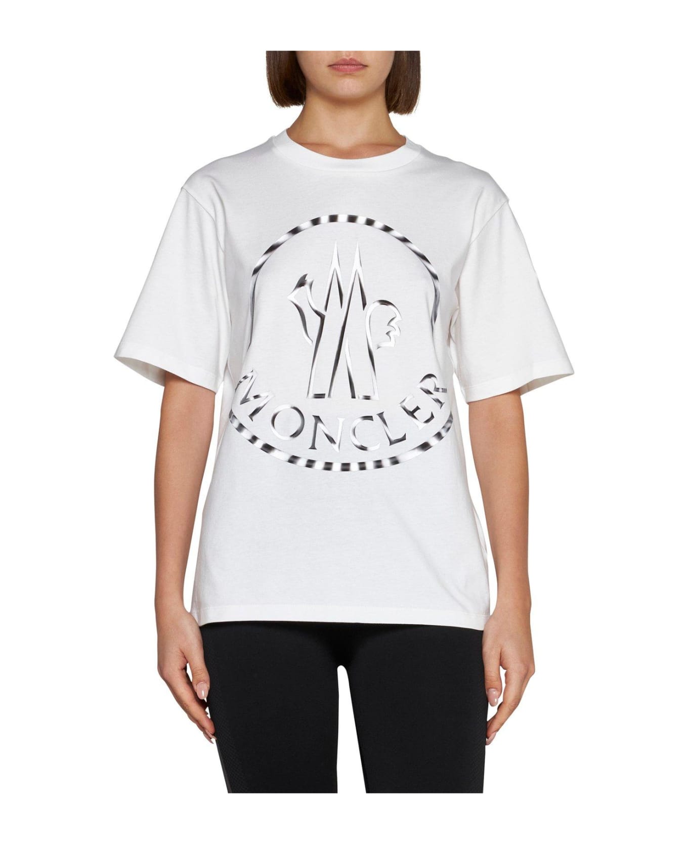 Moncler Logo Printed Crewneck T-shirt - Bianco