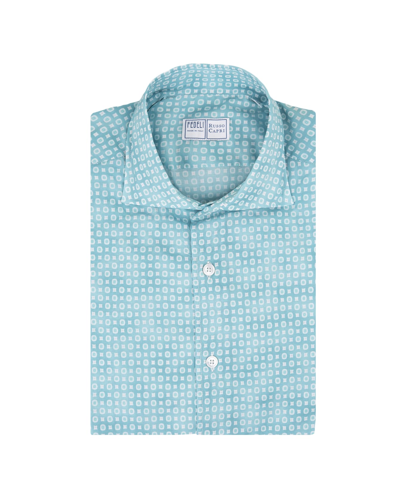 Fedeli Sean Shirt In Turquoise Printed Panamino - Blue