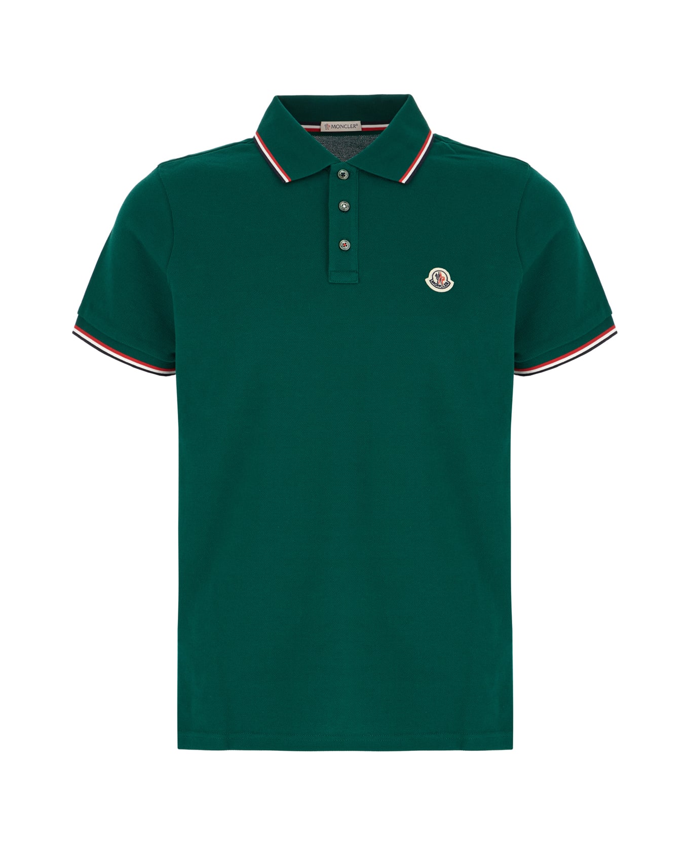 Moncler Green Piquet Polo Shirt - MULTICOLOUR