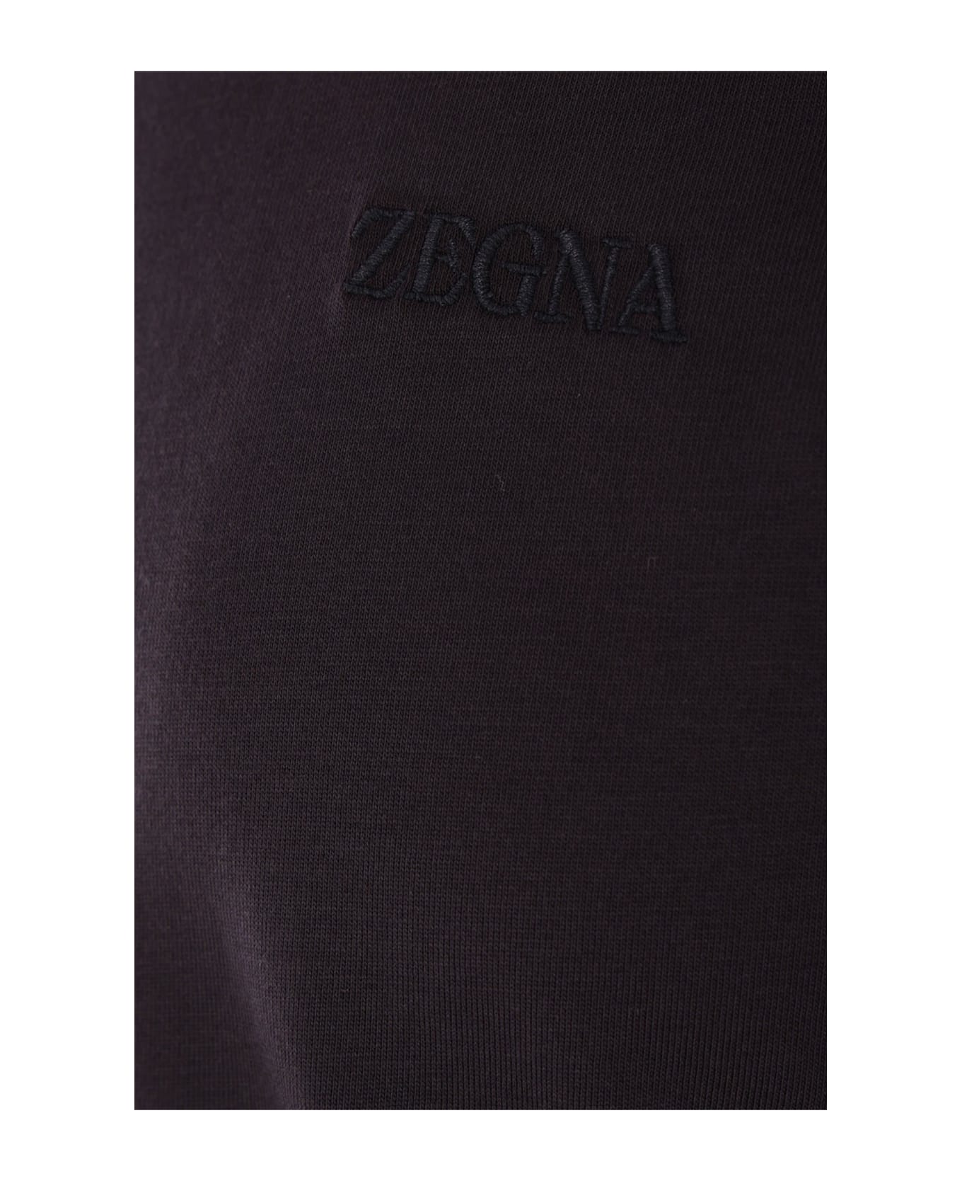 Zegna T-shirt In Cotone Con Ricamo Logo - Navy