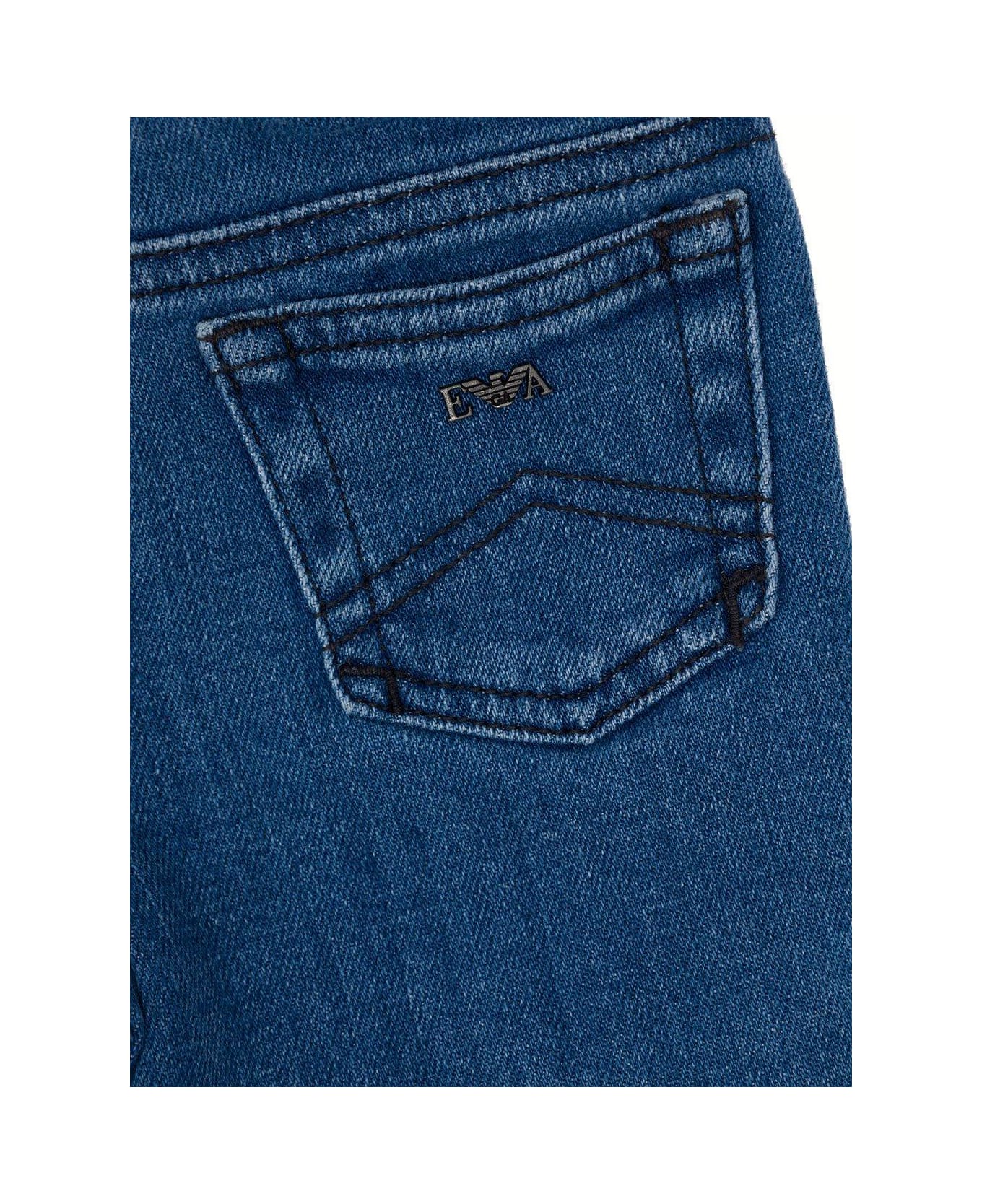 Emporio Armani Logo-plaque Straight-leg Denim Shorts - Denim blu
