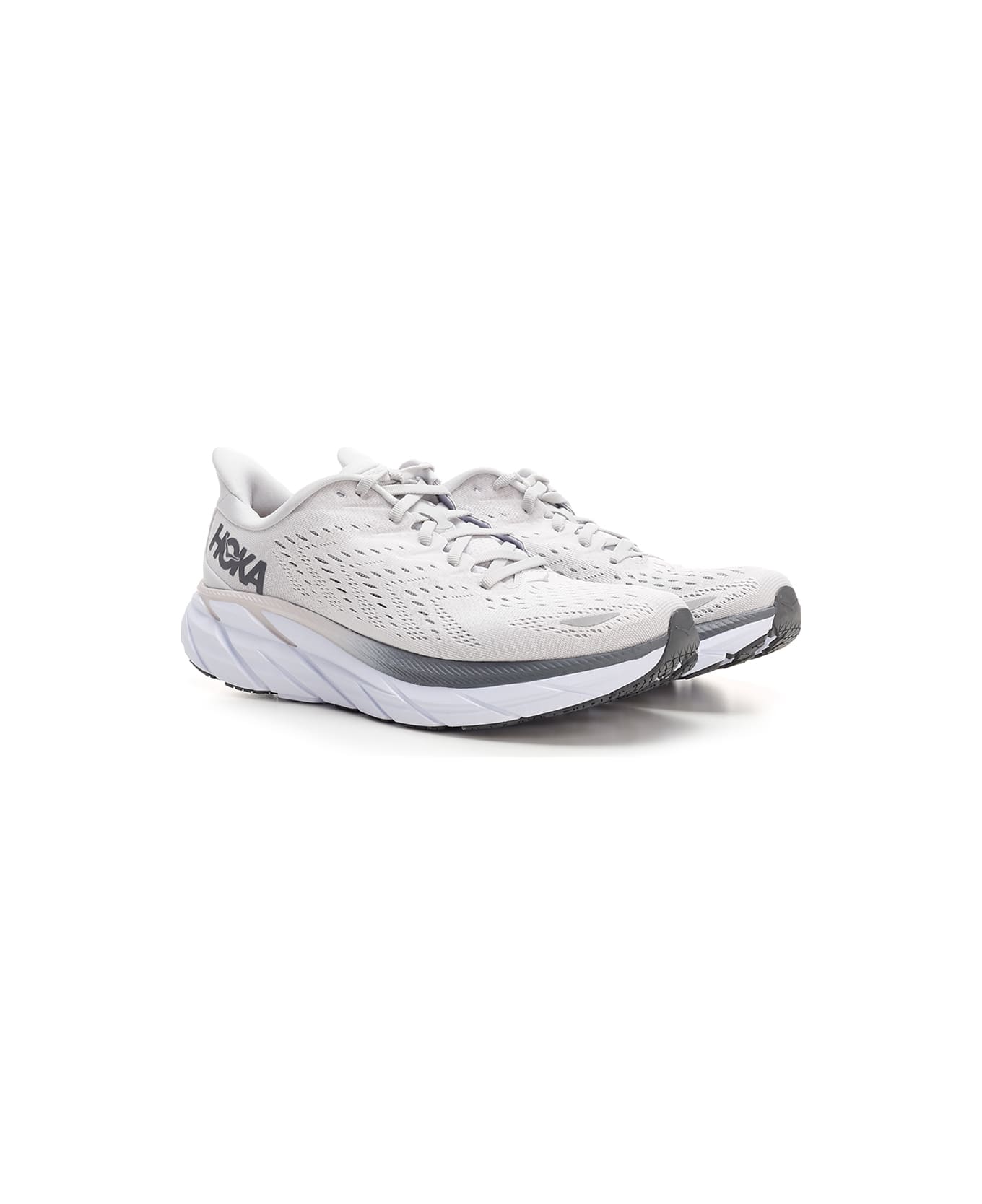 Hoka Ivory And Gray "clifton 8" Sneakers - Grey