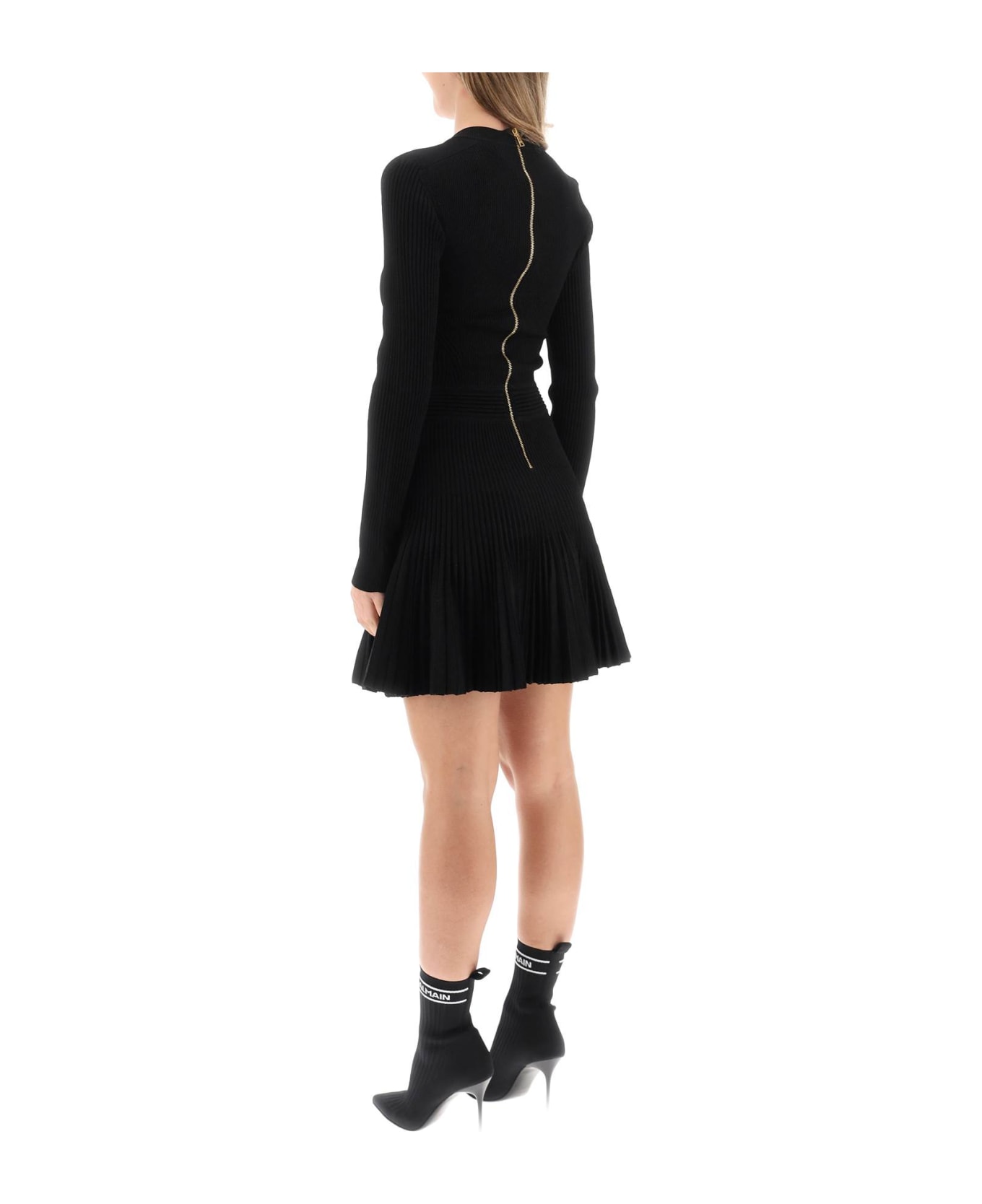 Balmain Long Sleeve Knitted Mini Dress - Noir