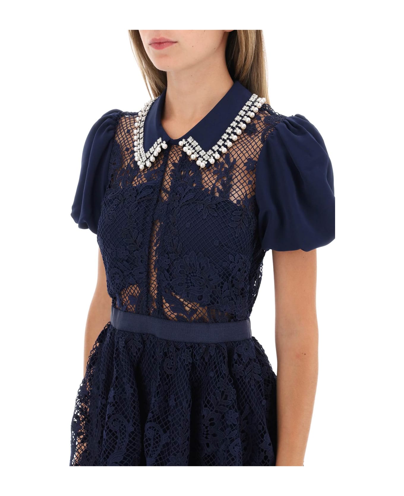 self-portrait Floral Lace Mini Dress - NAVY (Blue)