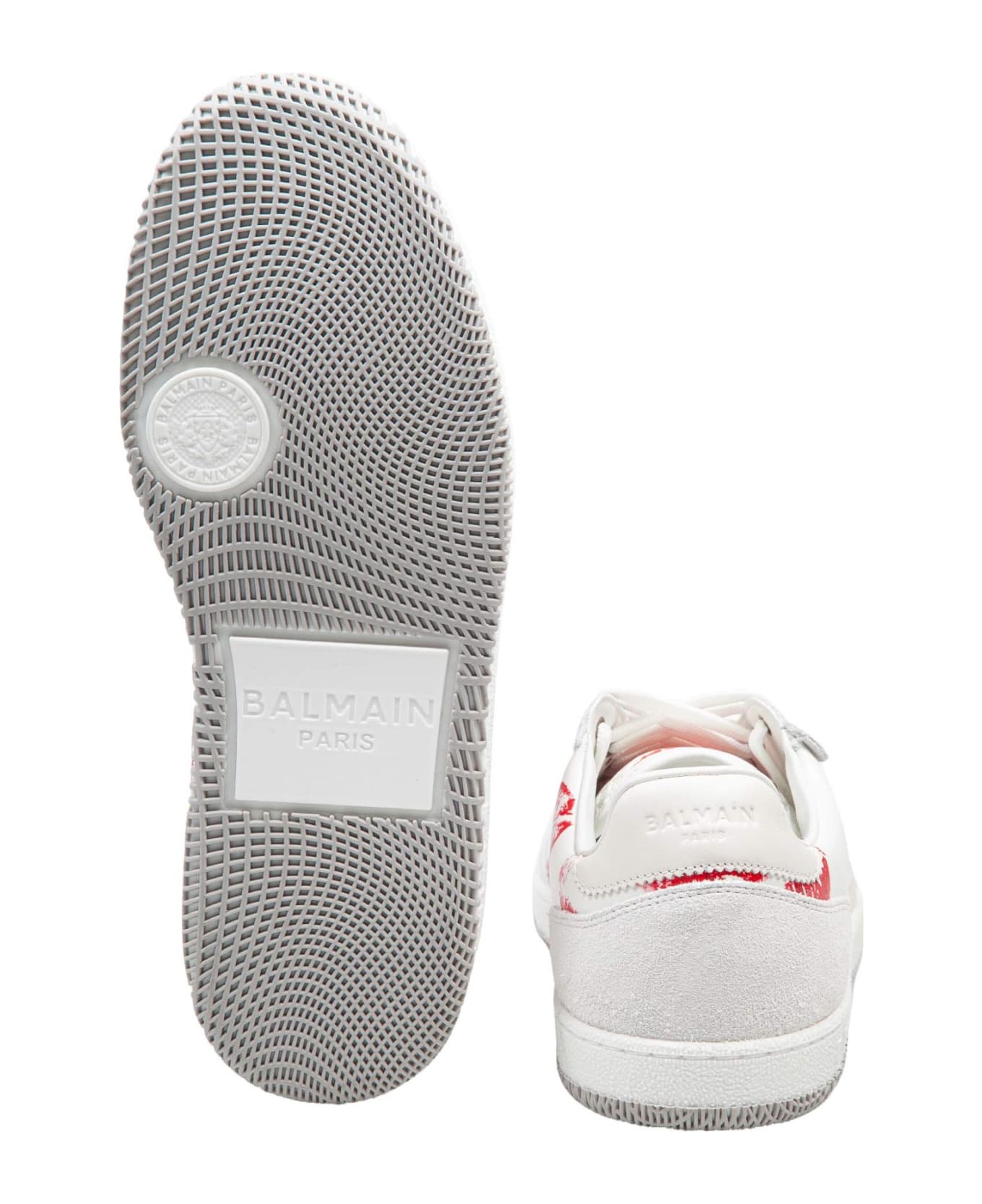 Balmain Swan Sneakers In Leather And Suede Color White And