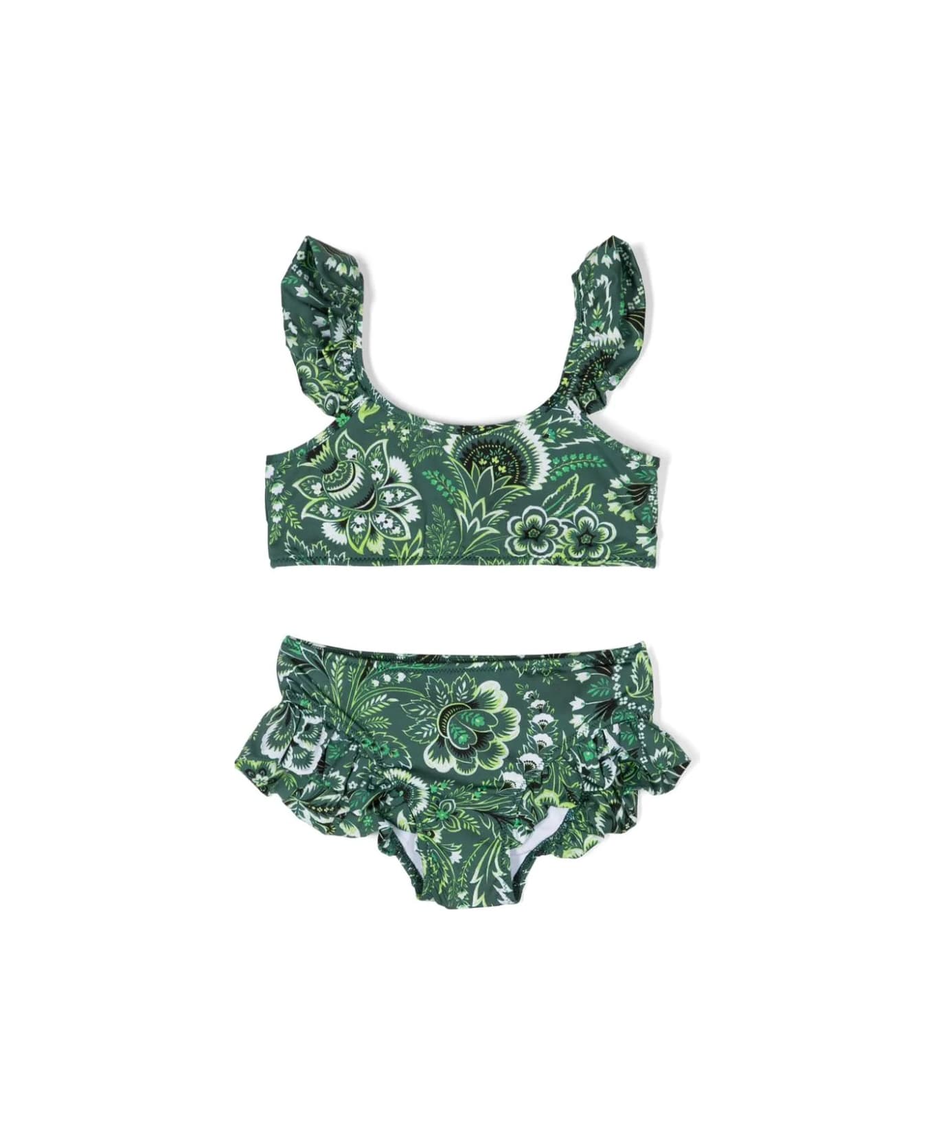 Etro Green Bikini With Ruffles And Paisley Motif - Green