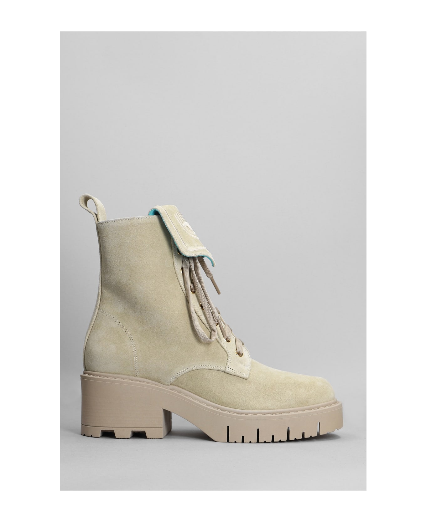 Chiara Ferragni Combat Boots In Beige Suede - Beige