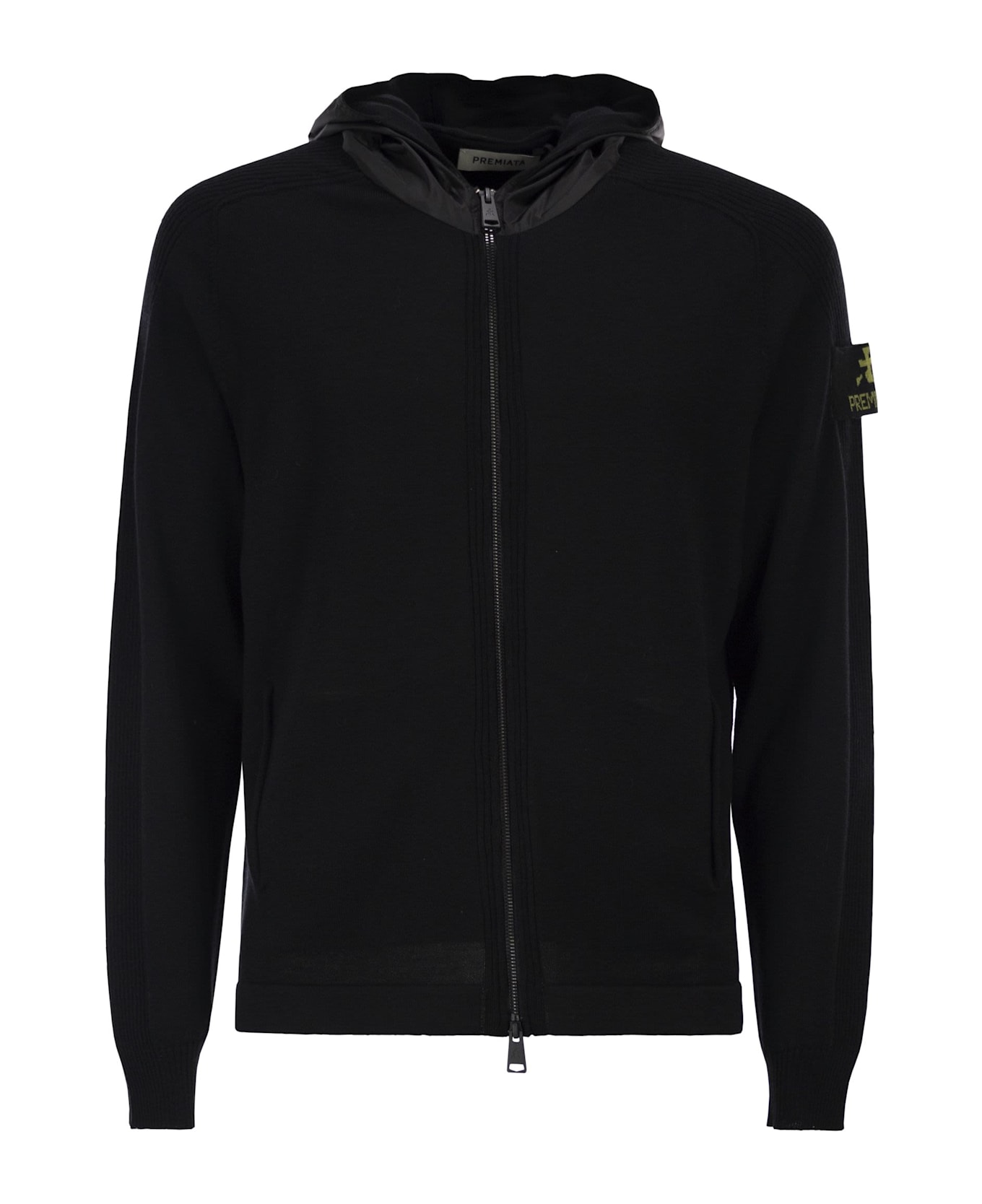 Premiata Wool Cardigan With Nylon Hood - Black