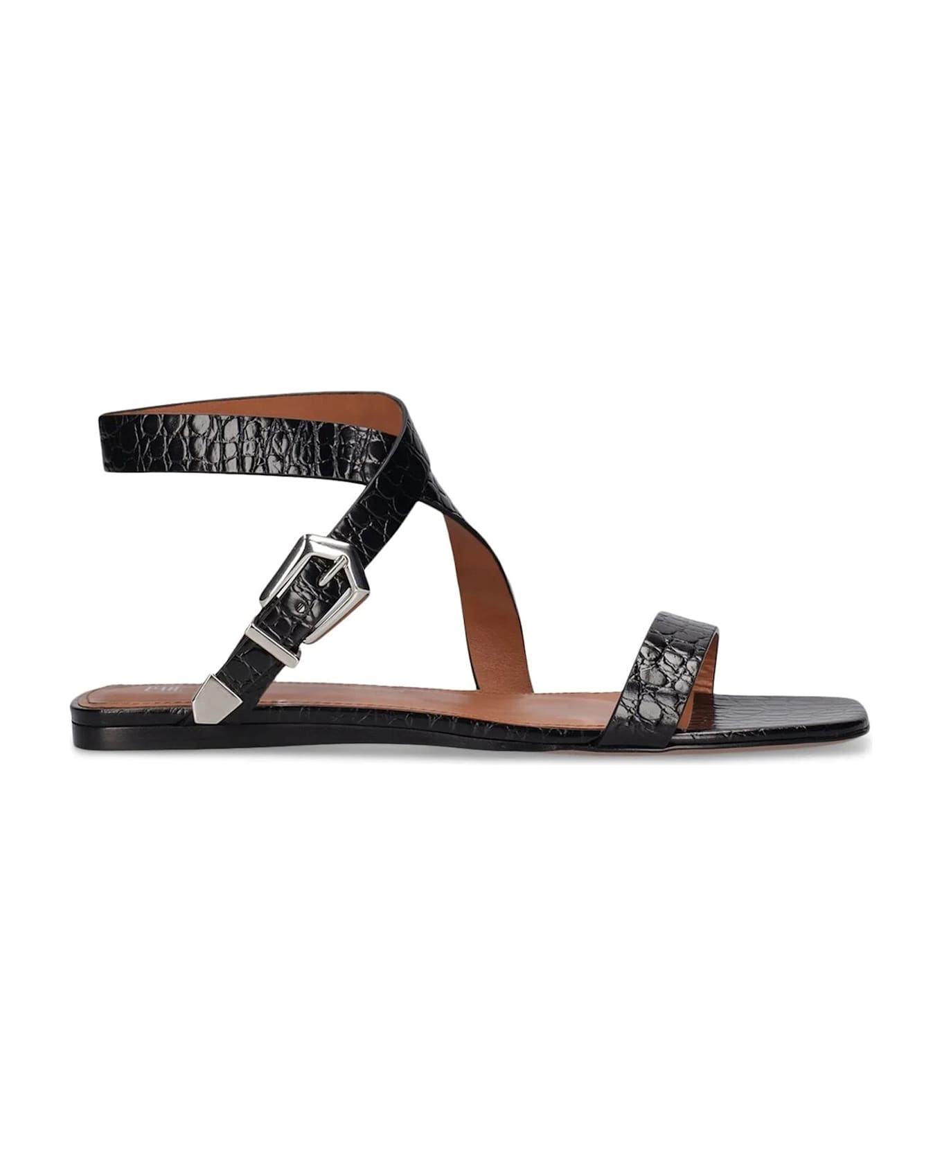 Paris Texas Lauren Croco Flat Sandals - Black