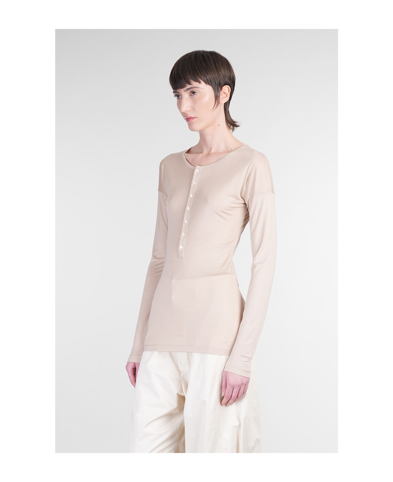 Lemaire T-shirt In Beige Silk - beige