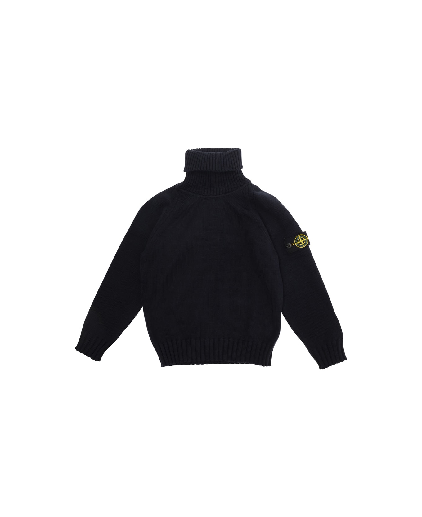 Stone Island Junior Blue Turtleneck T-shirt With Logo Patch On The Sleeve In Cotton Blend Boy - Blu