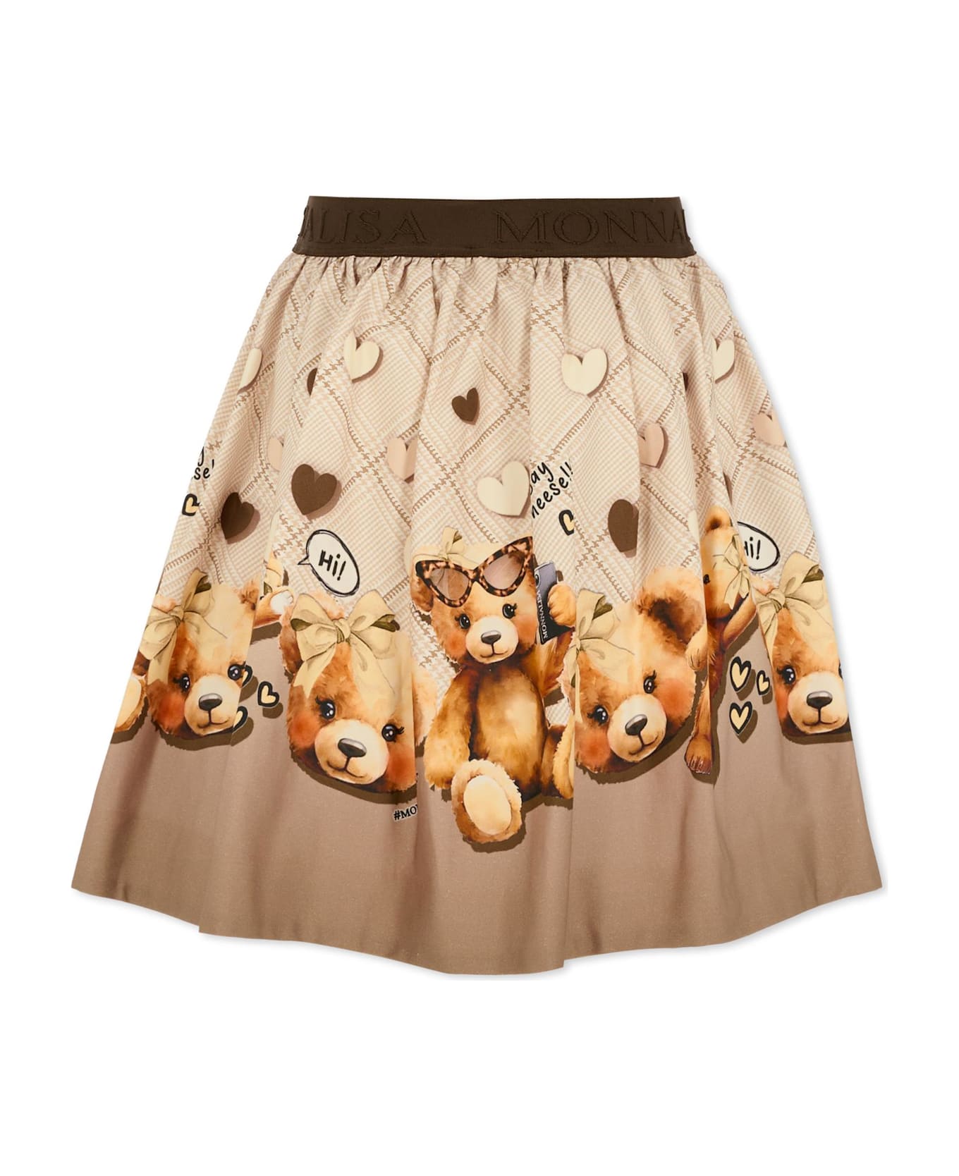 Monnalisa Beige Skirt For Girl With Teddy Bears - Beige