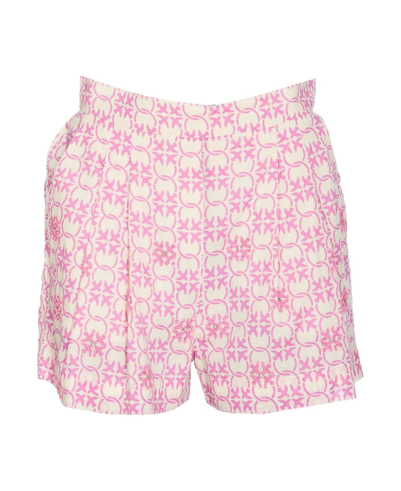 Pinko Allover Logo Printed Embellished Shorts - Pink