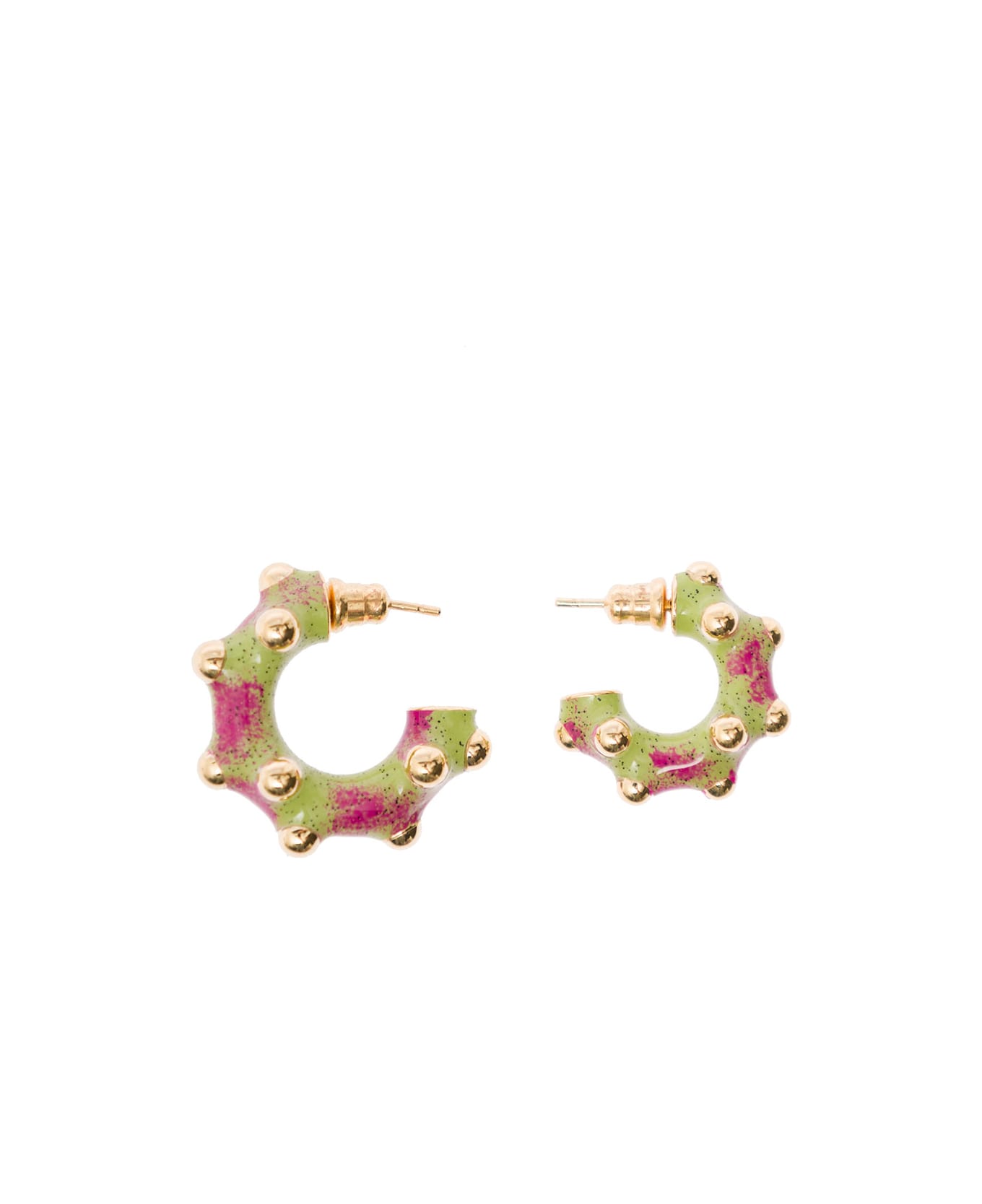 Panconesi Multicolor Asymmetric Earrings With Studs In 18k Gold Plated Brass Woman - Green