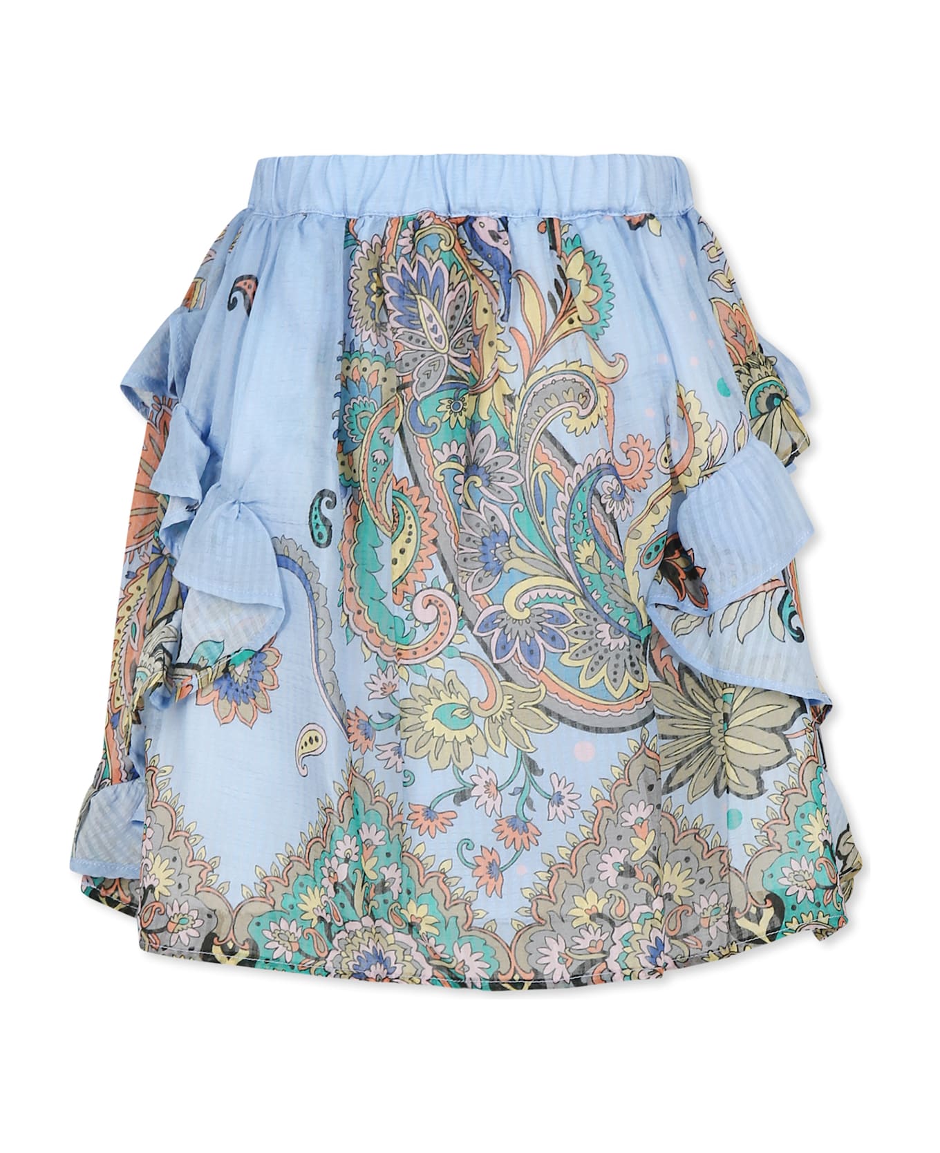Etro Light Blue Skirt For Girl With Paisley Print - Light Blue