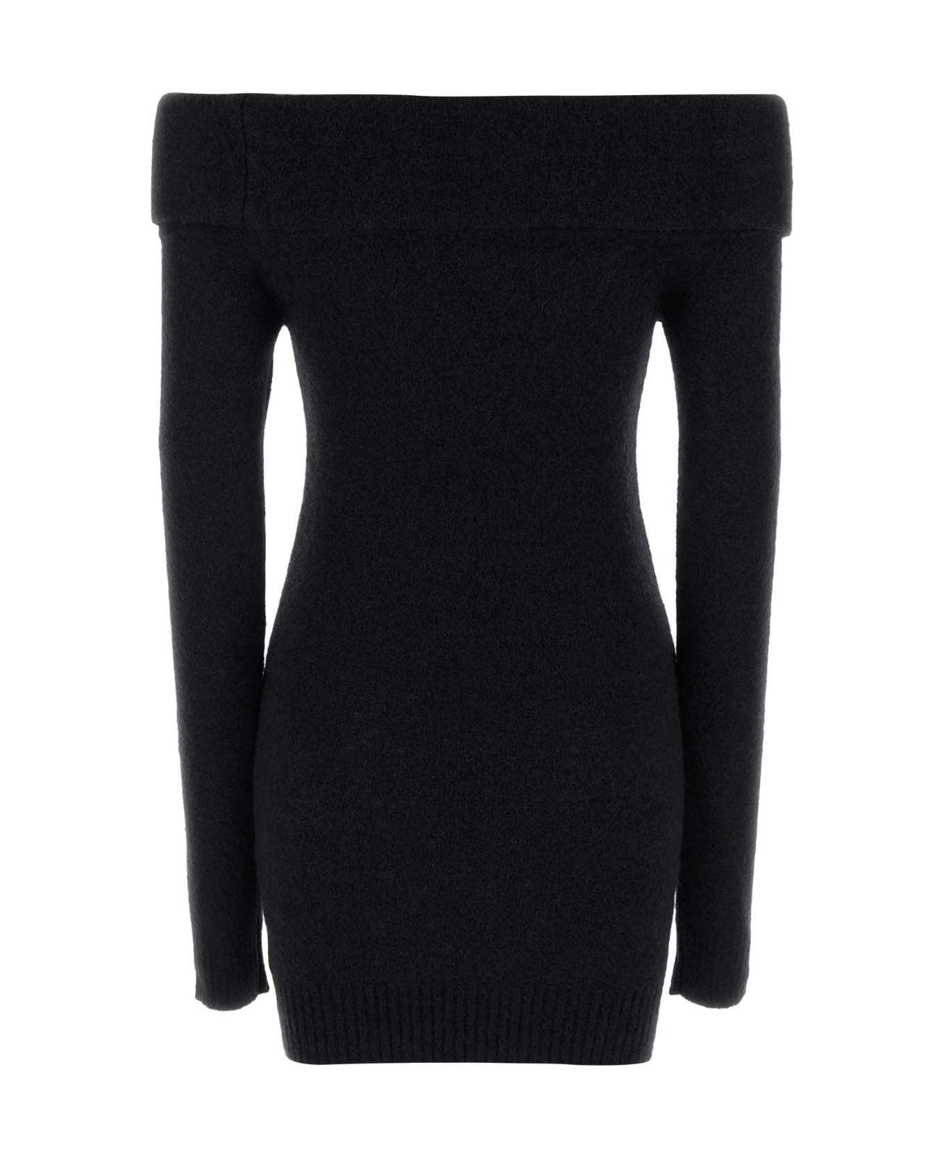 Blumarine Black Alpaca Blend Off-the-shoulder Mini Dress - Black
