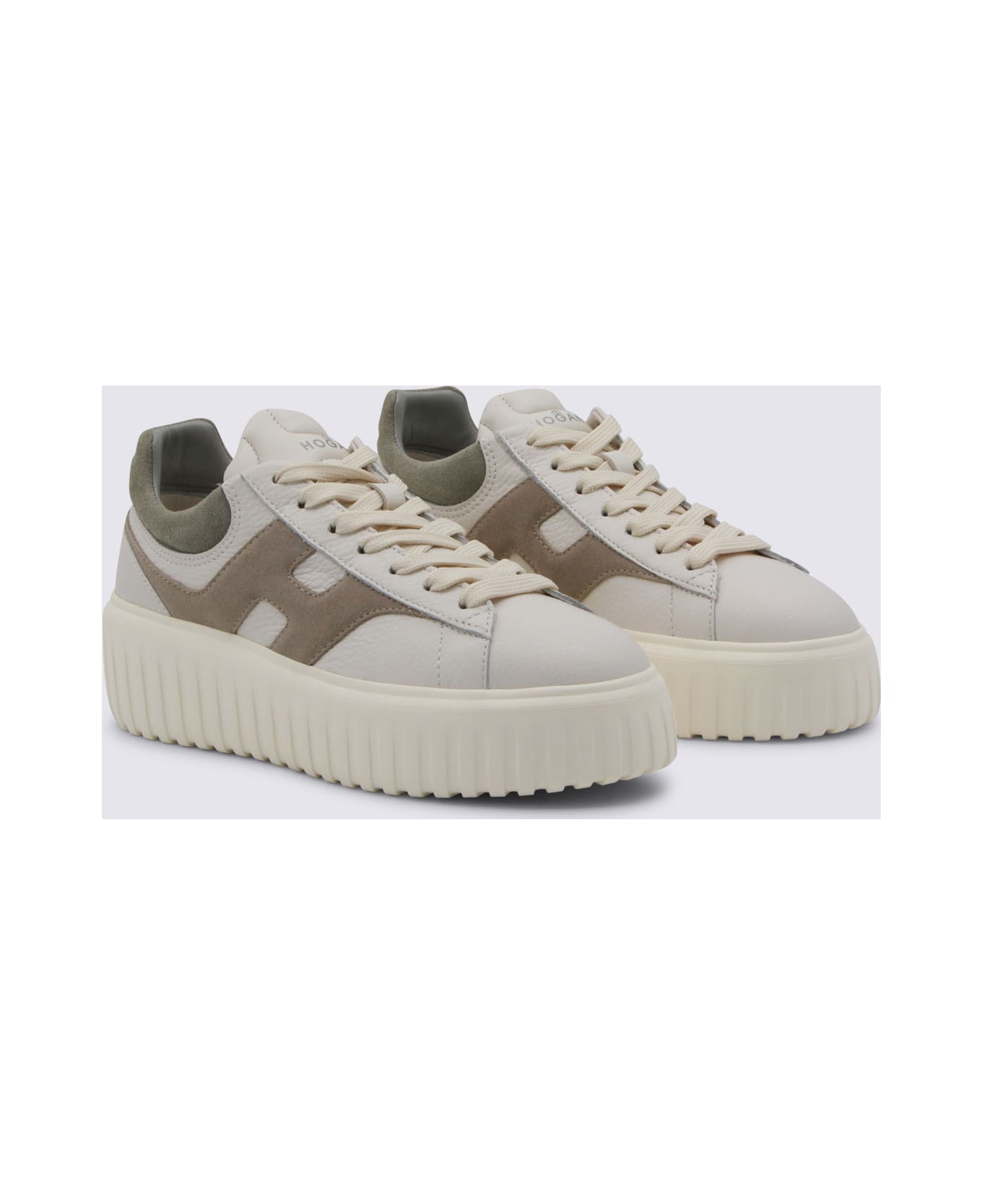 Hogan White And Beige Leather Sneakers - BIANCO/TORTORA/VERDE
