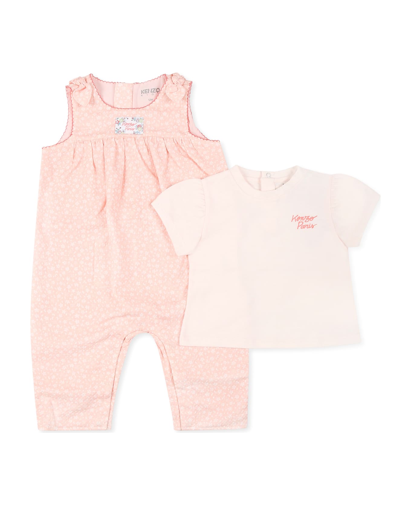 Kenzo Kids Pink Romper For Baby Girl With Logo - Pink