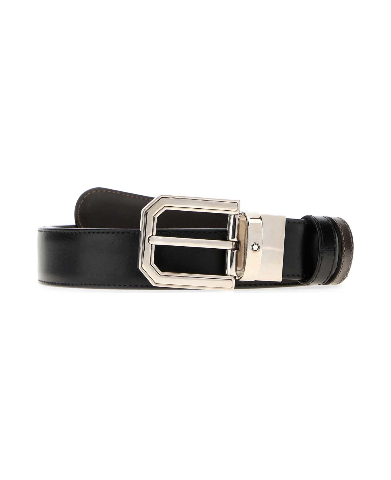 Montblanc Black Leather Reversible Belt - 000